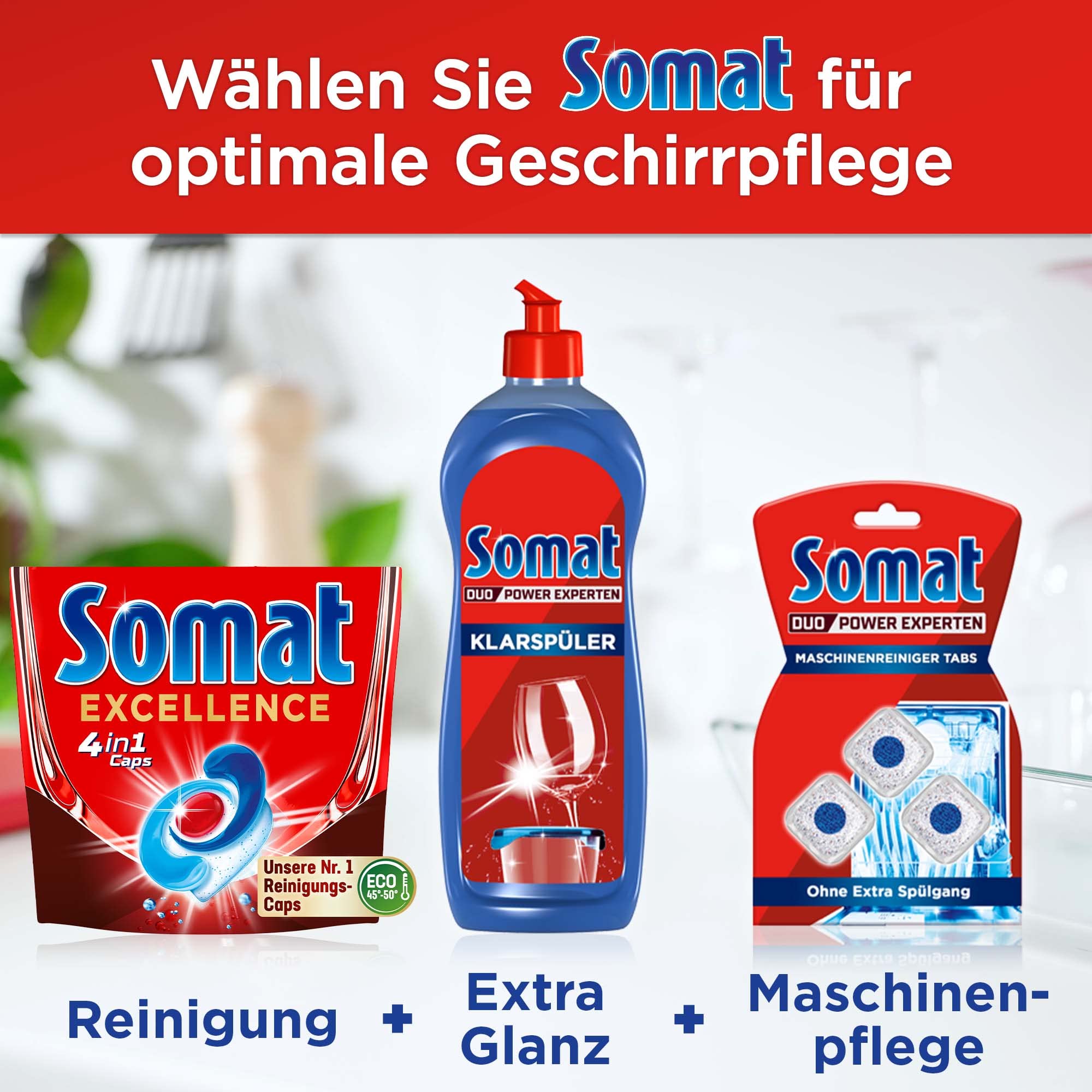 Somat Excellence 4in1 Caps (4 x 70 Caps), schnellauflösende Spülmaschinentabs, Somat Caps für exzellente Reinigung & Glanz sogar im Eco-Programm & bei niedrigen Temperaturen