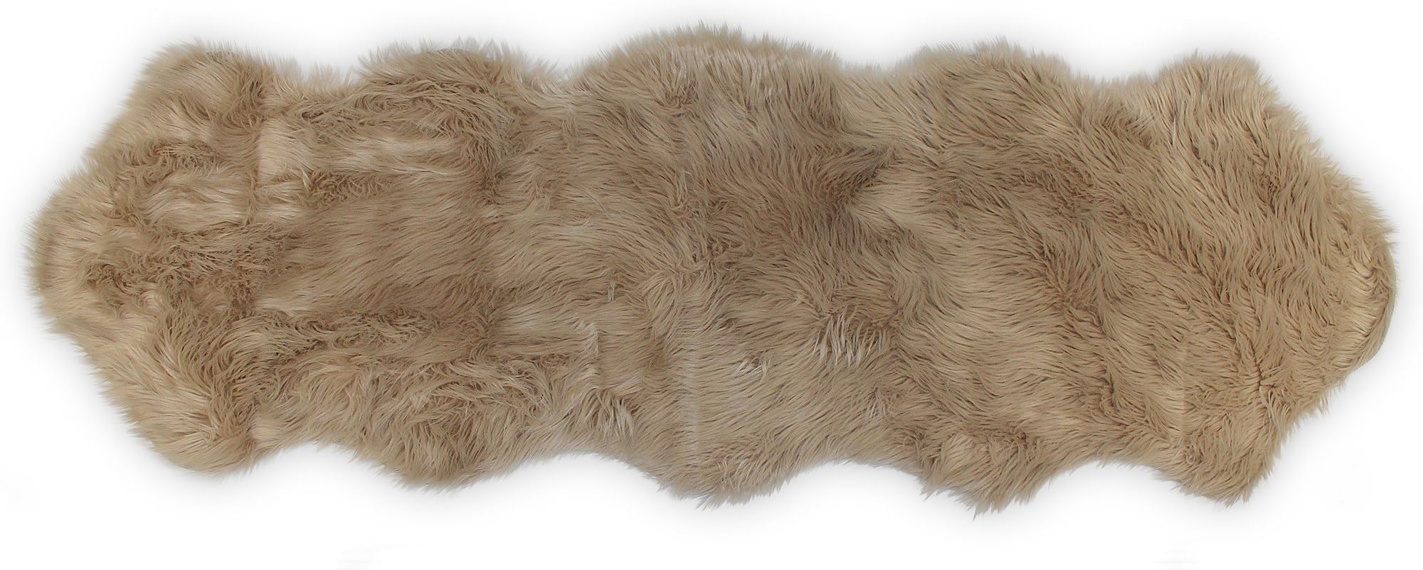 Faux Fur Sheepskin Rug Duo, Soft, Plush, Premium High-Pile Accent Rug for Bedrooms, Hallways & Living Spaces, Warm & Cozy, Decorative, Faux Leather Backing, 23" x 73", Brown
