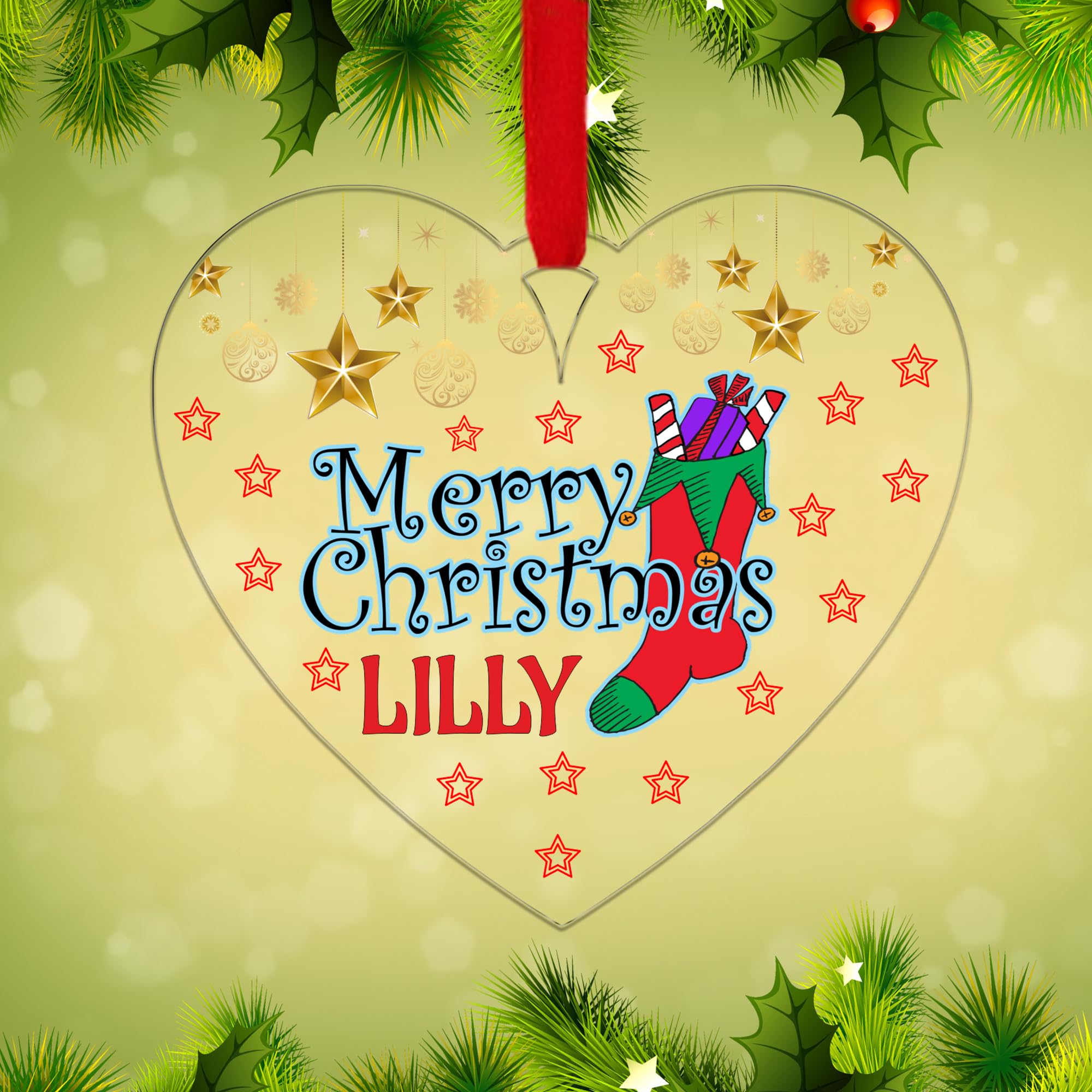 Kreatesquare Design-5 Personalised Christmas Tree Decorations Baubles With Customised Name | Acrylic Xmas Tree Decoration Hanging Ornaments | Personalised Bauble Gifts For Xmas Decorations
