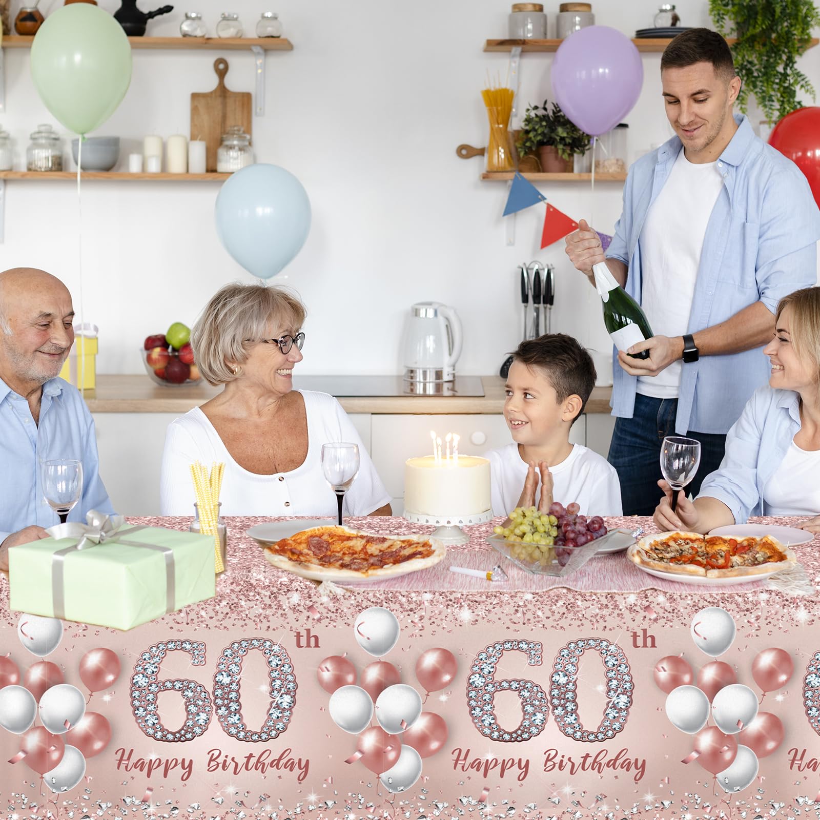 CMUSKO 3 Pack Pink Rose Gold Tablecloth Decorations, 60th Birthday Theme Party Supplies, Plastic Rectangular Table Cloth Decor