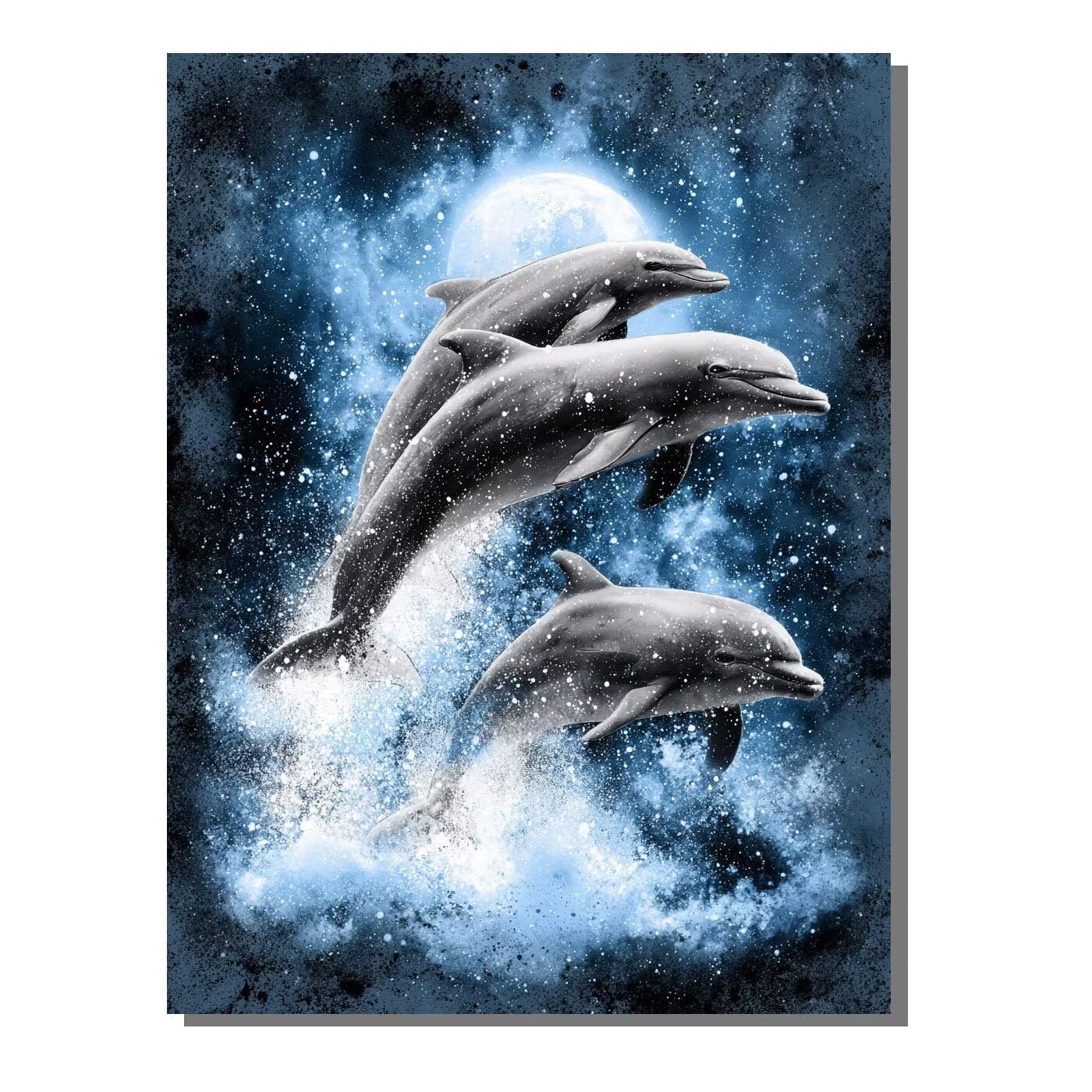 Delphin Landschaft Malen Nach Zahlen Erwachsene, Paint by Numbers Adult Set, Heimwerk Malen Nach Zahlen Kinder Mit Rahmen, Pinsel und 36 Acrylfarbe für Deko Wohnzimmer Geschenke 60 x 80 cm BJHDK370