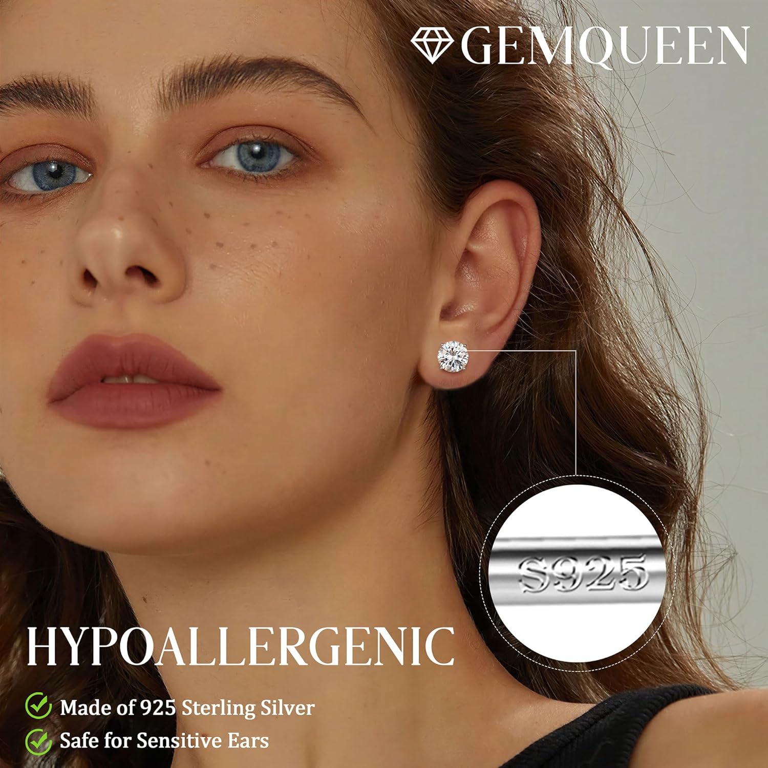 Moissanite Stud Earrings : 18K White Gold Plated Solid 925 Sterling Silver Earring Hypoallergenic Dainty Flat Back Stud Earrings Jewelry for Women Men D Color VVS1 Clarity