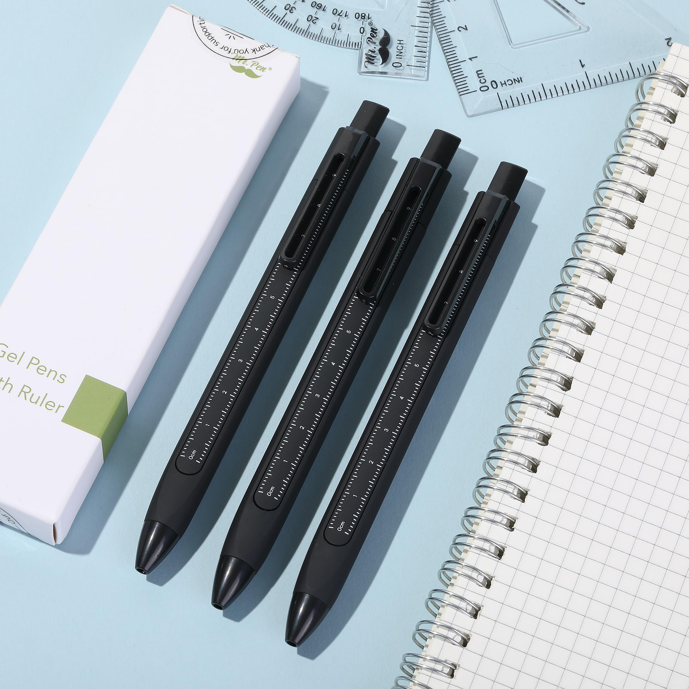 Mr Pen- Retractable Gel Pens With Ruler 3 Pack Black Ink Fine Point 0 5mm Aesthetic for Journaling — view 6