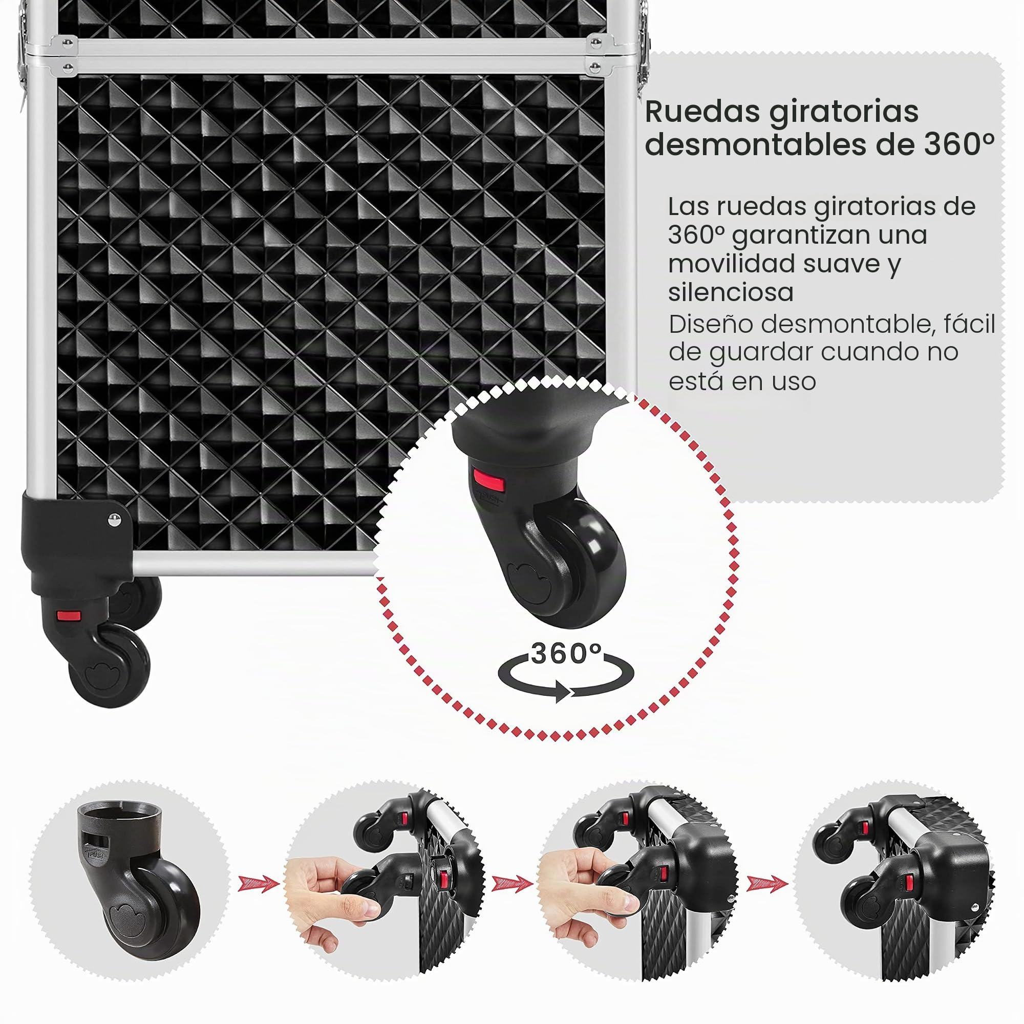 Yaheetech 3 en 1 Maleta de Maquillaje Meleta Portatil Organizador Estuche Cosméticos Superficie Bandeja para Viaje Trabajo Maleta con Ruedas Negro
