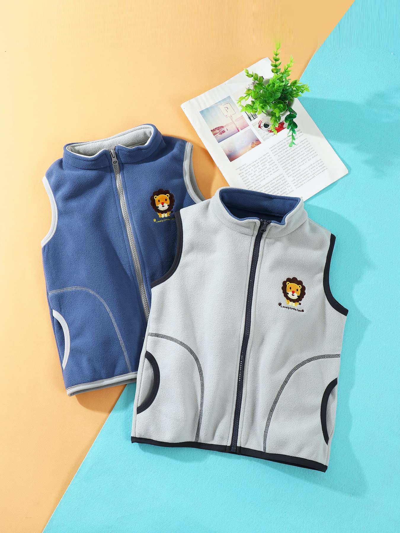 Bambini Gilet in Pile Polare Ragazzi Ragazze Colletto in Piedi Senza Maniche Giacca Autunno Invernale Cerniera Modello di Cartone Animato Capispalla Panciotto con Tasche