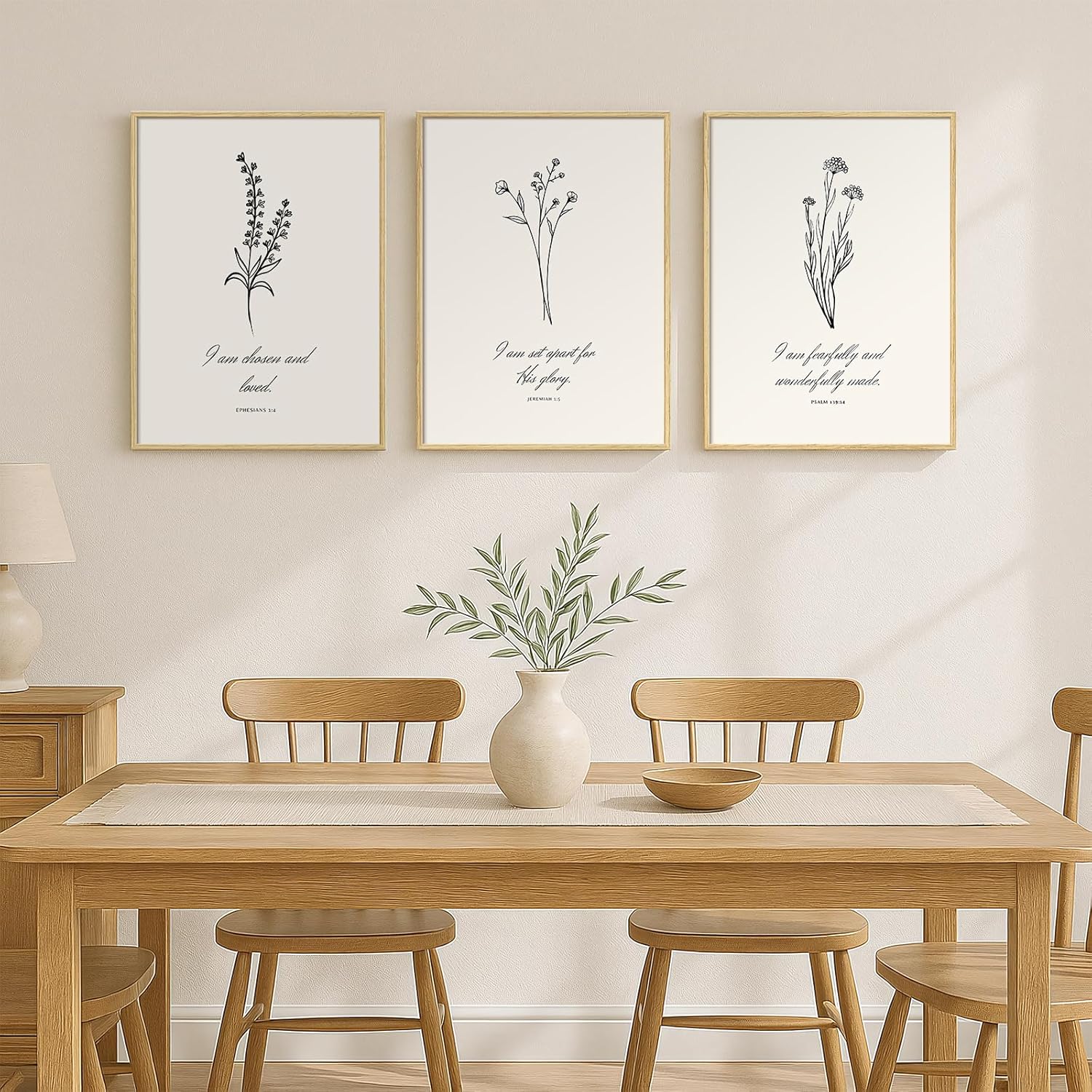 framed christian wall art set of 3, minimalist botanical scripture prints christian floral artwork i am verses, religious inspirational decor for living room bedroom prayer room, 12x16 inch 12" w x 16" h x 3pcs botanical scripture