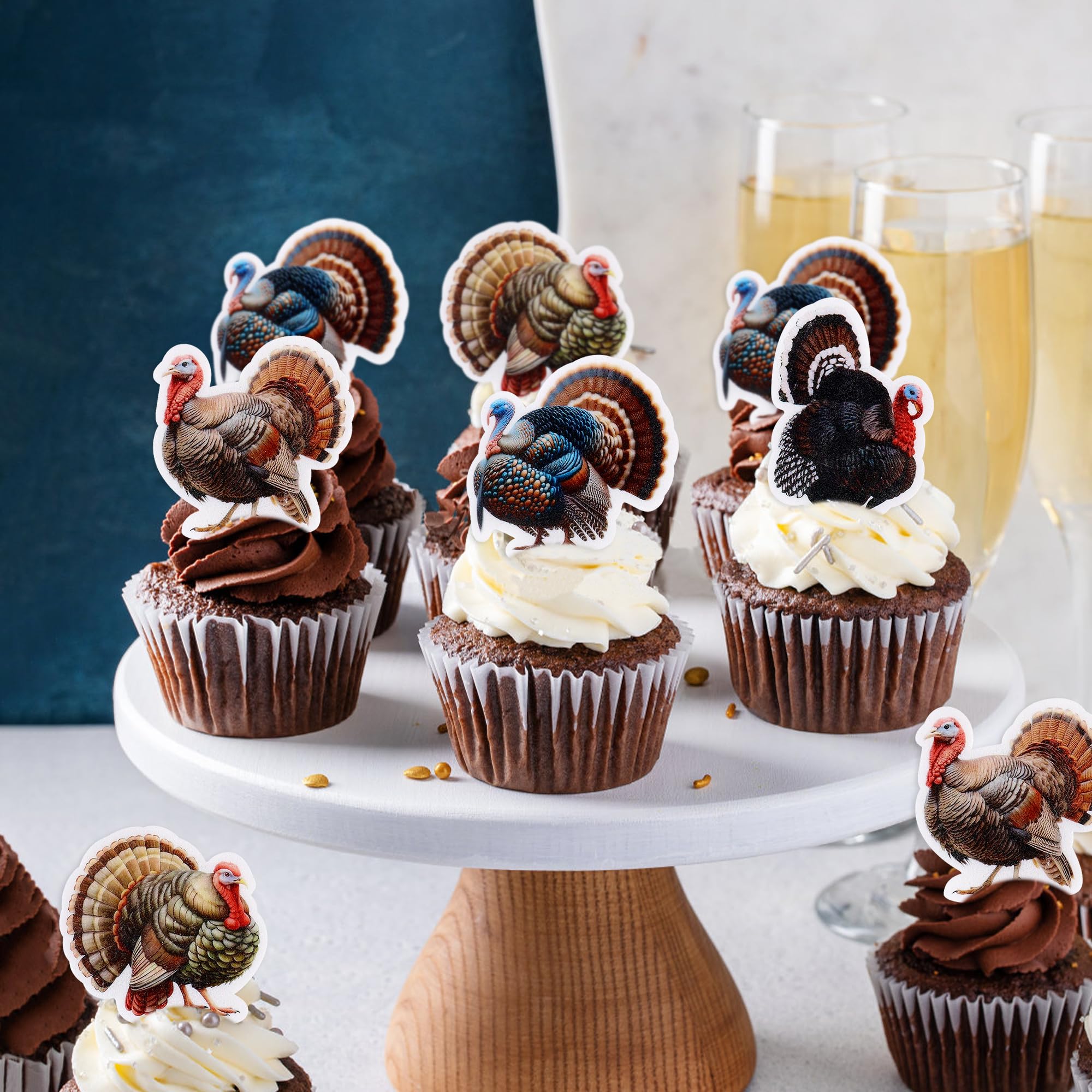 Ercadio Confezione da 48 topper commestibili per cupcake del Ringraziamento, decorazioni per torte di tacchino per feste a tema Happy Thanksgiving Day