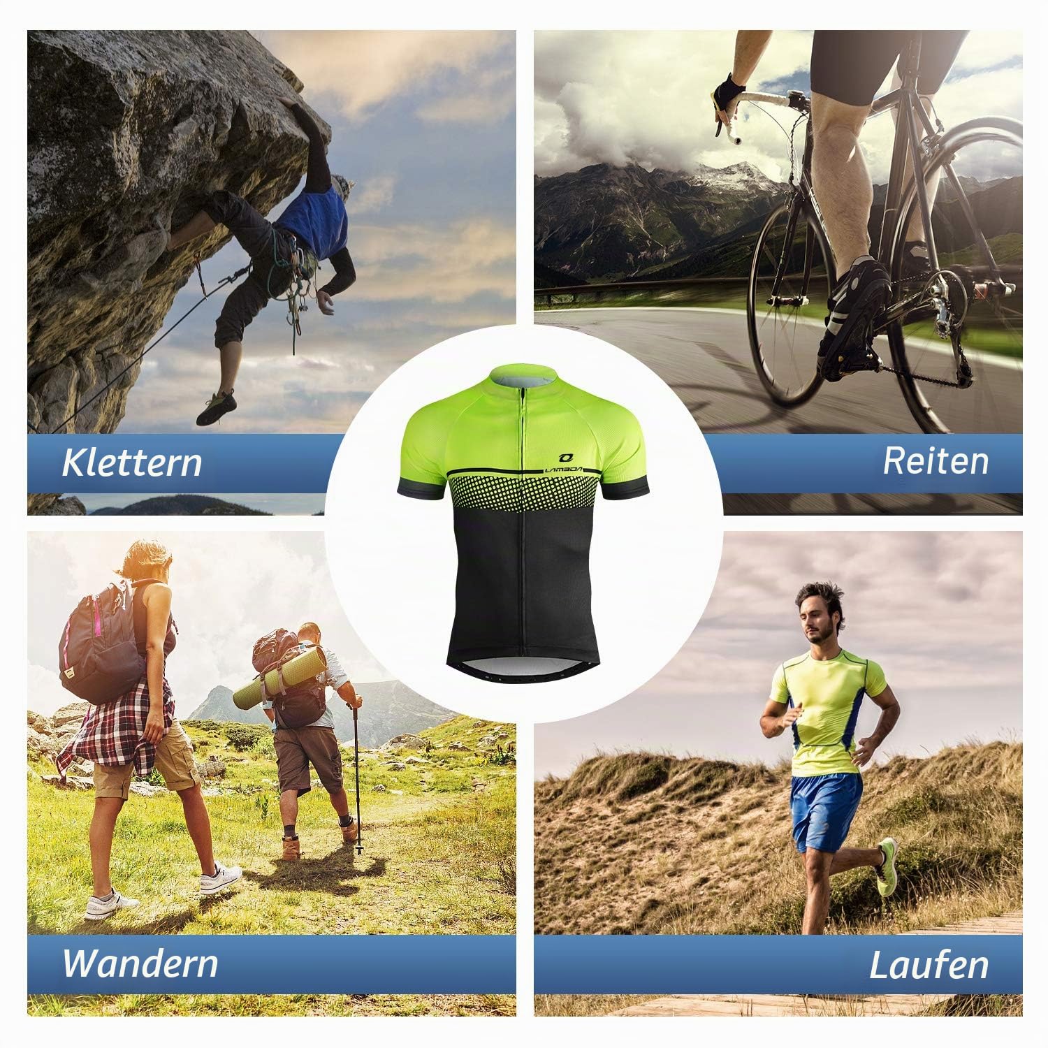 LAMEDA Kurzarm Radtrikot Herren Elastische Atmungsaktive T-Shirt Jersey Funktionsshirt Schnell Trocknen Stoff Fahrradtrikot für Radsport Outdoor Sport