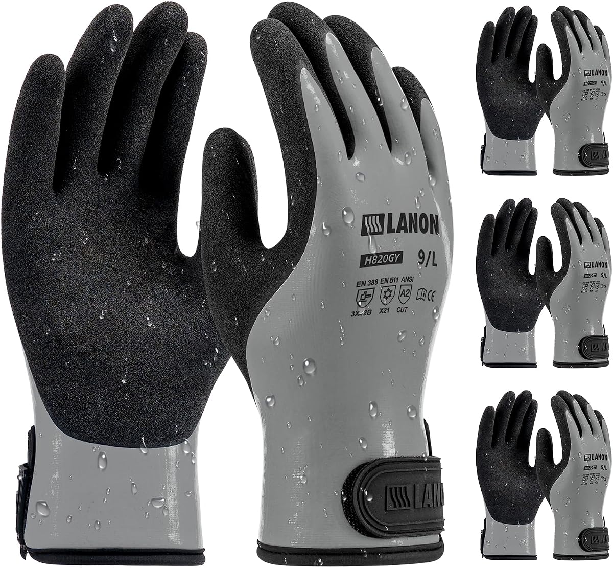LANON Waterproof Winter Work Gloves, Double Latex Coated, Thermal Insulated Freezer Gloves for Cold Weather
