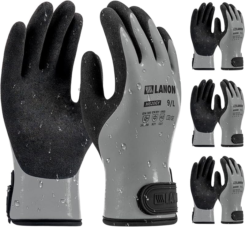 LANON Waterproof Winter Work Gloves, Double Latex Coated, Thermal Insulated Freezer Gloves for Cold Weather
