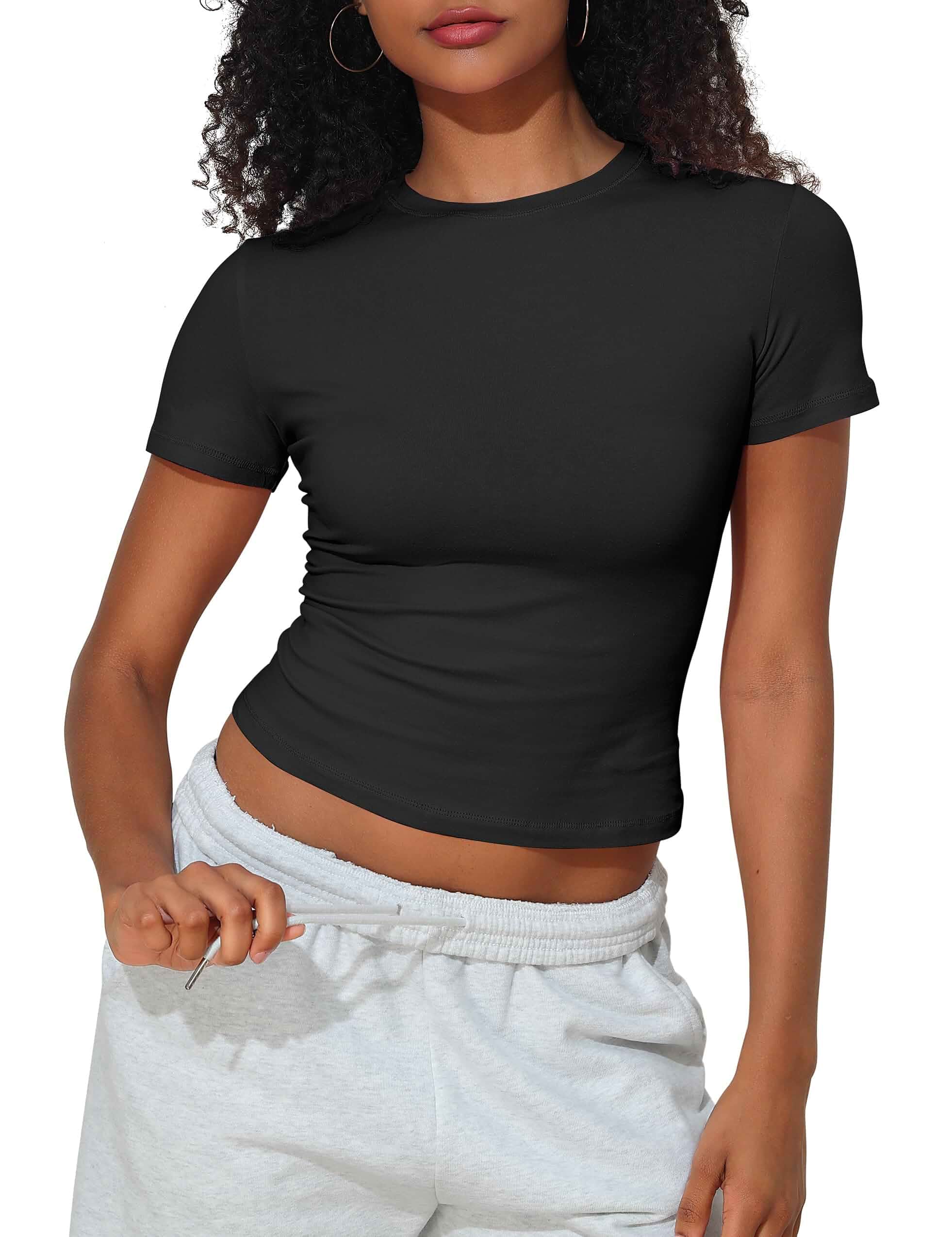 PrettyGuide Women's Cotton Baby Tee Short Sleeve Crewneck Slim Fit Crop Top Fitted Basic Tee Cute Summer Y2K Going Out Tops, Fashion Streetwear Soft Layering Base, Gym to Street, Cotton T Shirts