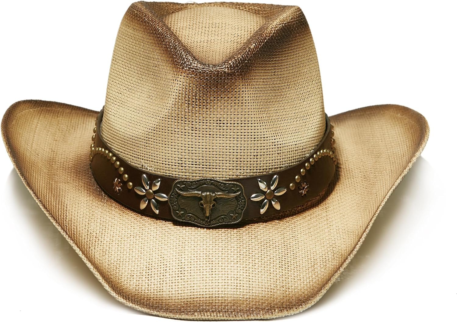 YOUBADU Western Straw Cowboy and Cowgirl Hats with Decorative Bands - Unisex Wide Brim Raffia Style Sun Hat