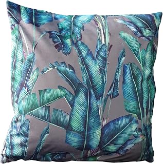 Tropical Fronds Velvet Cushion - 40cm Grey Square Cushion