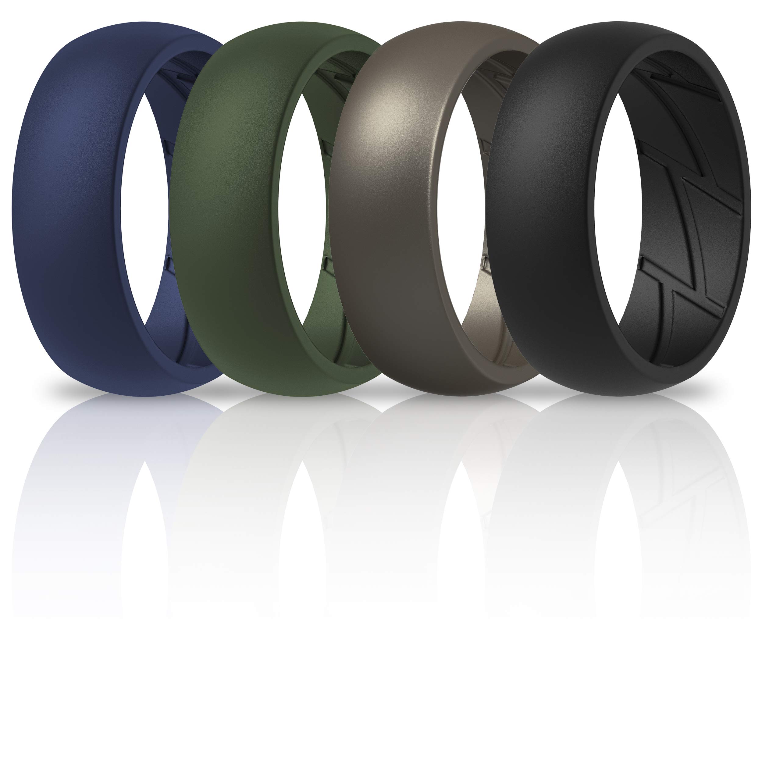 ThunderFit Silicone Wedding Rings for Men, Breathable Edition Rubber Engagement Bands Airflow Inner Grooves 8.5mm Wide 2.5mm Thick - 1/2/3/4/5/6/7 Variety Multipack, 8.5 - 9 (18.9mm), Silicone, No