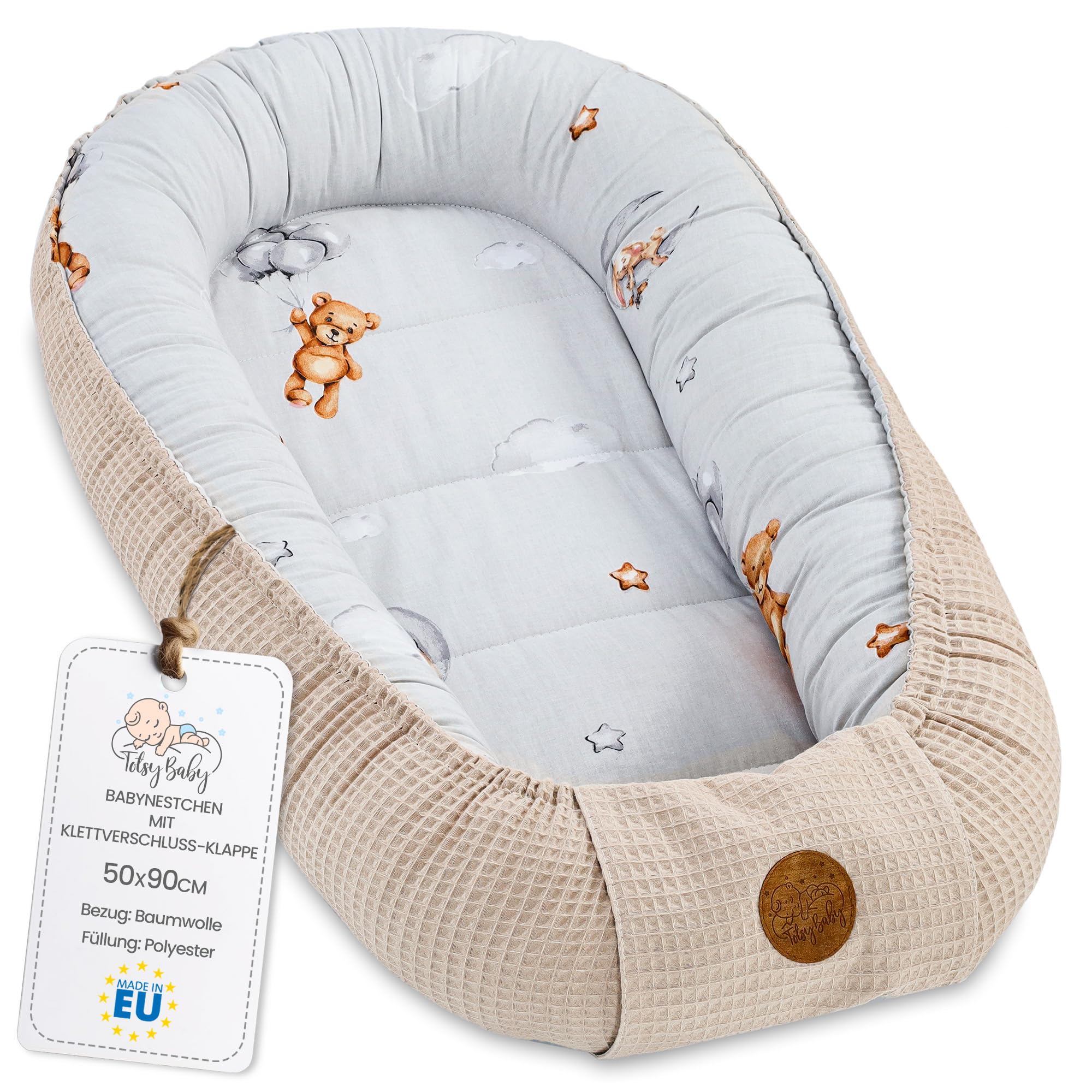 Riduttore lettino neonato - 90x50 cm nido baby nest antisoffoco culla pod cocoonababy confortevole cotone waffle babynest per neonati Orsacchiotti B