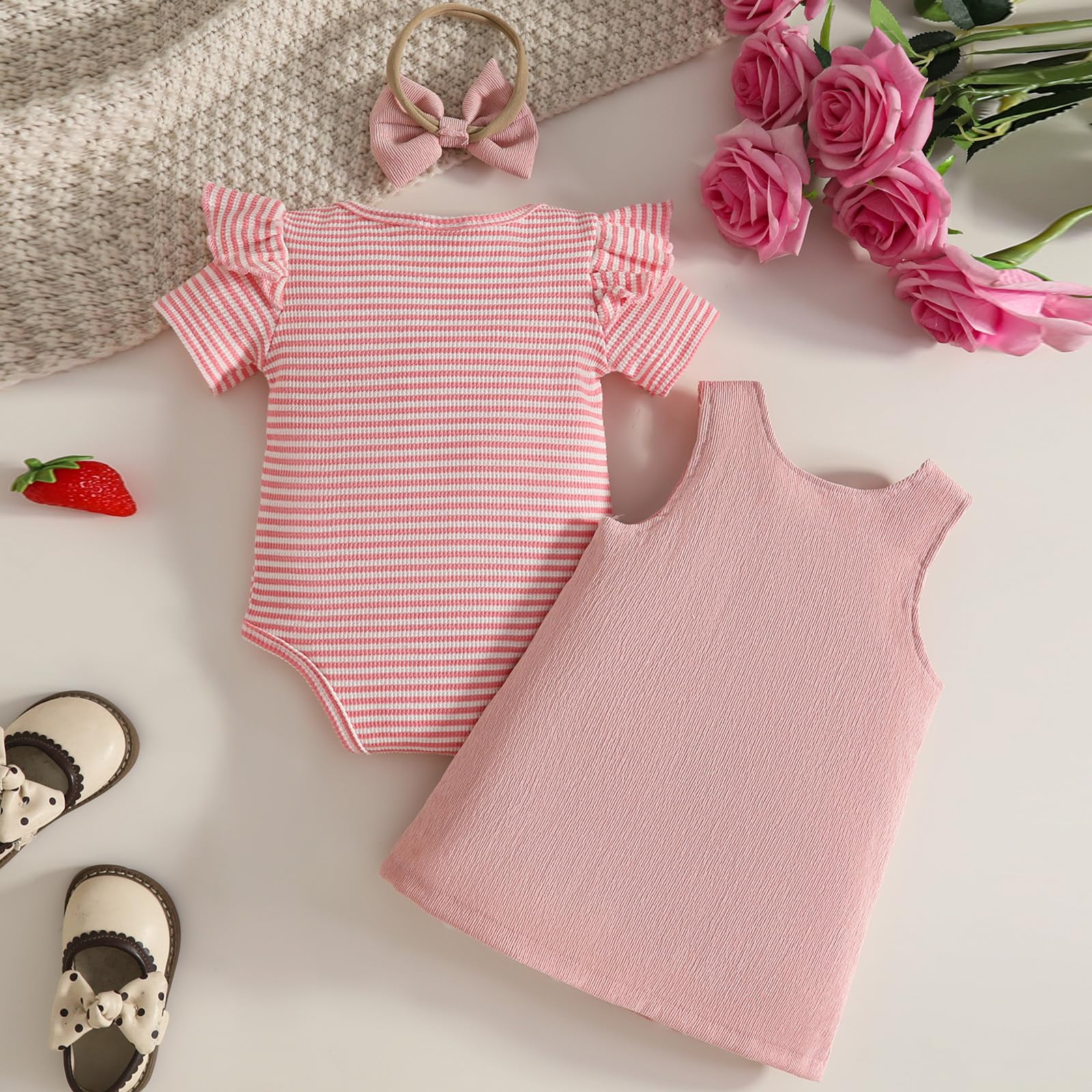 Neugeborenes Baby Mädchen Sommer Röcke Sets Rüschen Strampler Top + Overalls Kleid + Stirnband 3-teiliges Kleidung Outfits