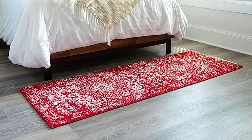 Miniatura 2 de Unique Loom Richmond Collection Medallion - Alfombra oriental sobreteñida, ALN001, 2 pies x 6 pies, rojomarfil