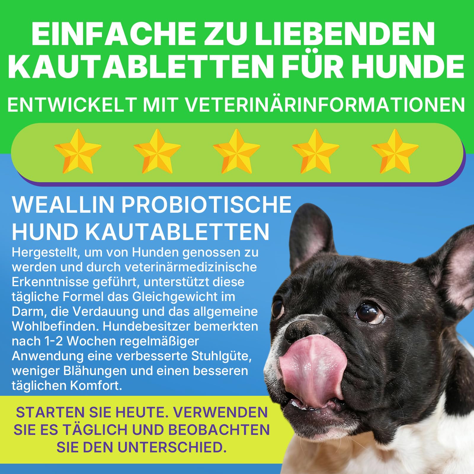 WEALLIN Probiotika für Hunde, Präbiotika für die Darmgesundheit – Unterstützt die Verdauungsgesundheit und die Nährstoffaufnahme – 200 Weiche Kaudrops zur Unterstützung der Hautgesundheit