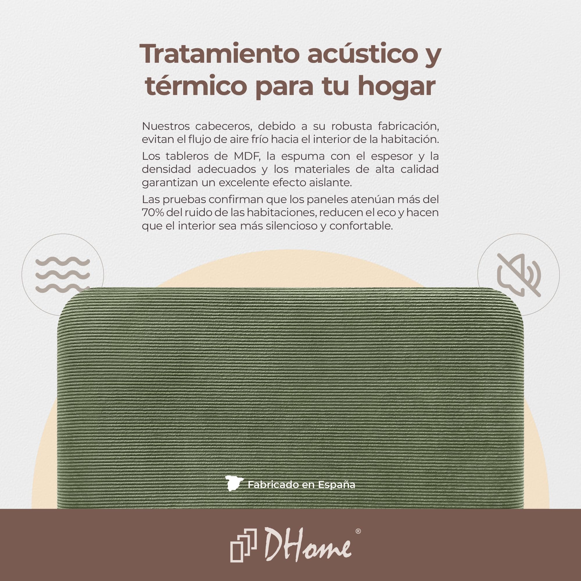 DHOME Cabecero Tapizado Liso Redondeado Pana Premium con Patas para Pared Acústicos Cabeceros Absorbentes Cabezal Cama Dormitorio (Verde Selva, 160cm)