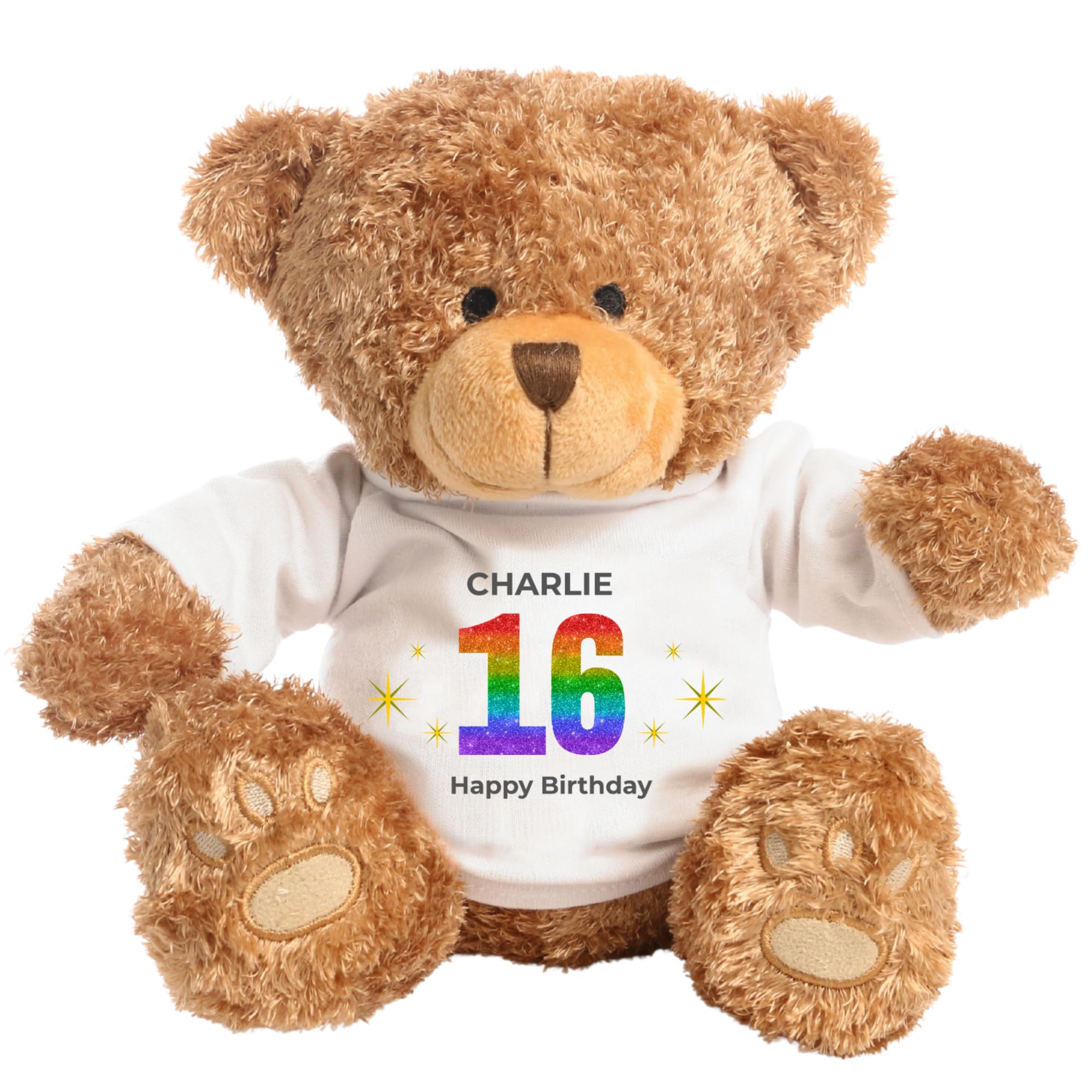 Dotty Moo Personalised 16th Birthday Classic Teddy Bear Gift for Her Him | Custom Name Keepsake Plush Bear | 16th Birthday Present (Rainbow)