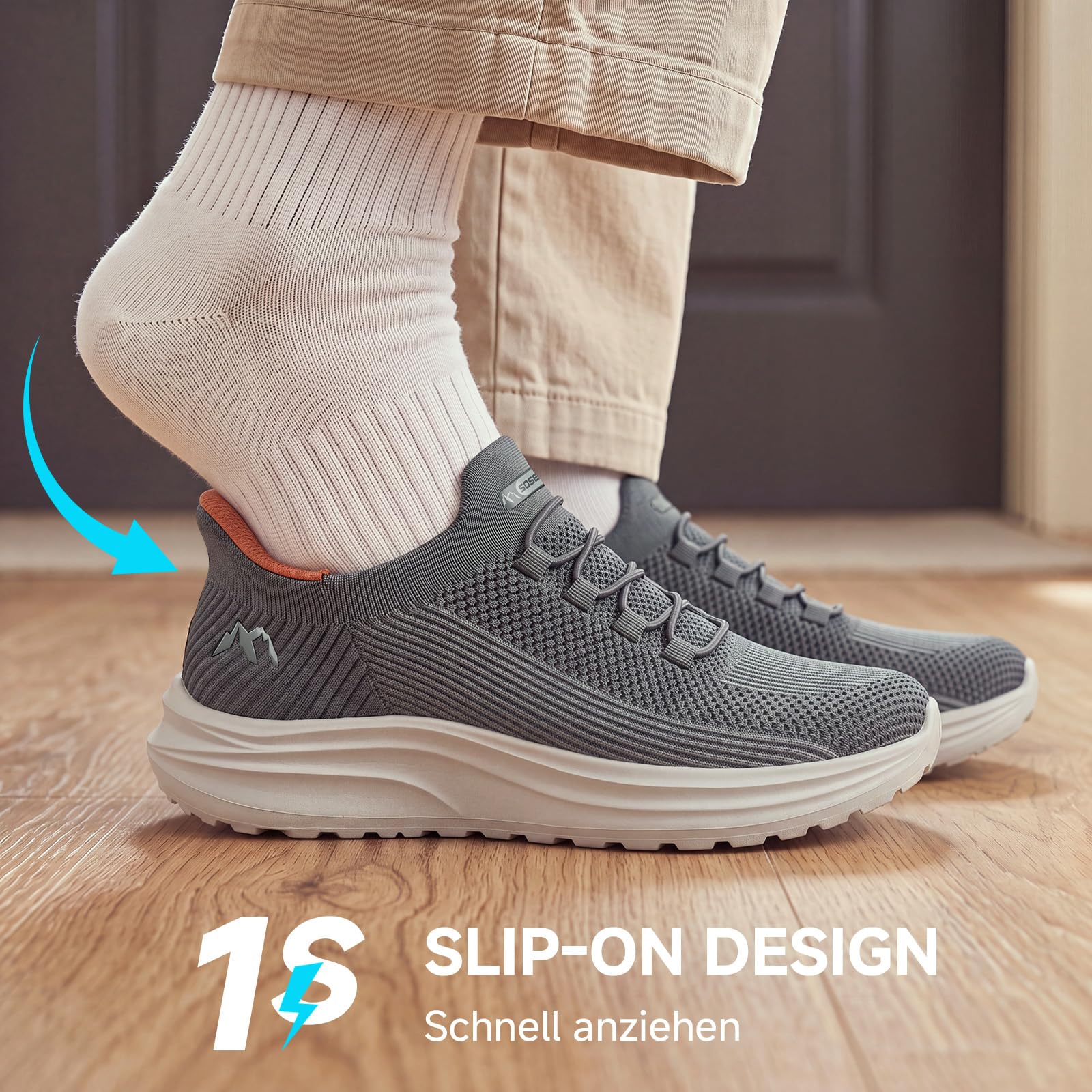 Sosenfer Herren Slip On Sneaker mit Elastschnürung Leichte Sportschuhe