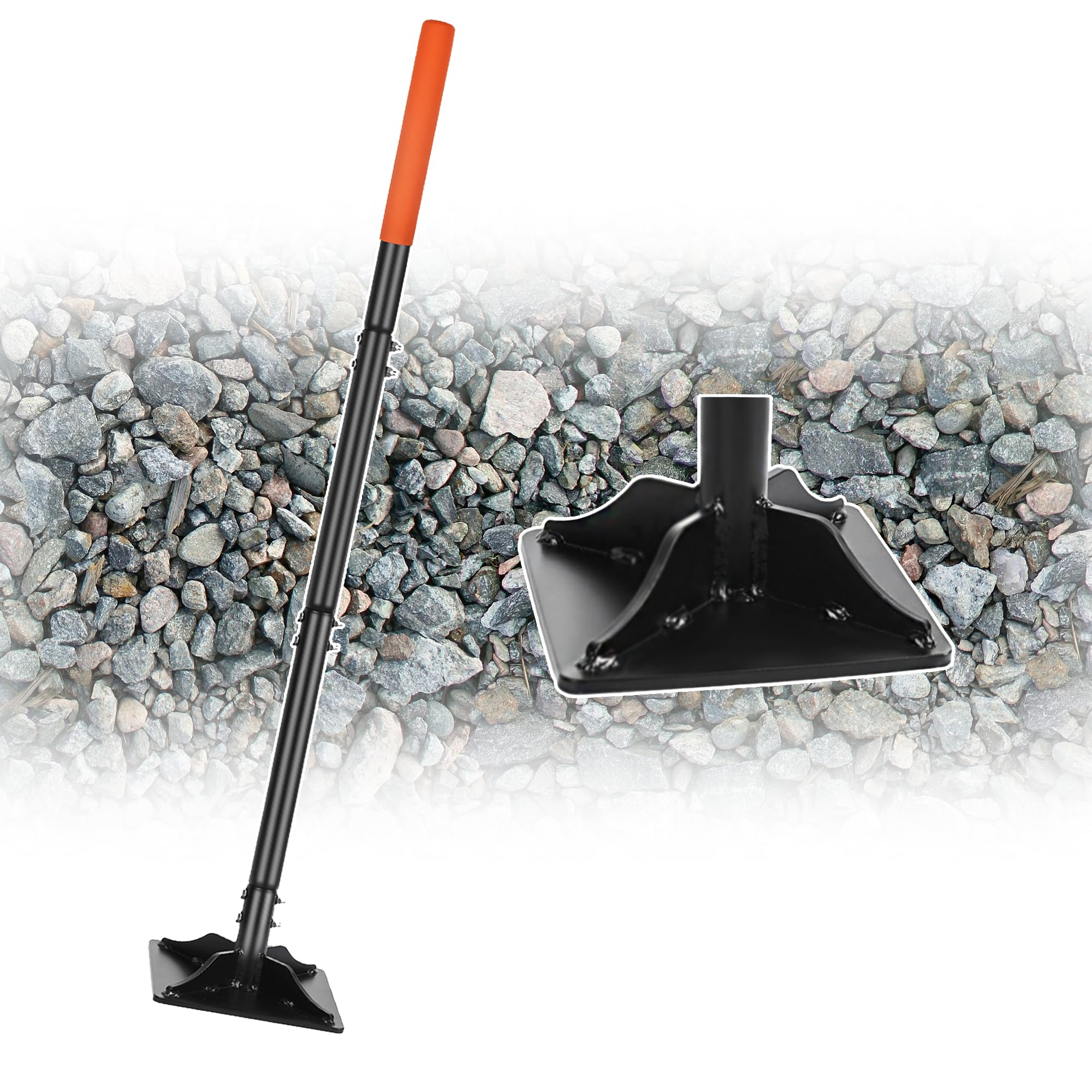 BARAYSTUS Tasseur de jardin, 112 cm en acier au carbone robuste, tasseur de nivellement réglable pour l'installation de pavés et la réparation de l'asphalte, 4,5 kg