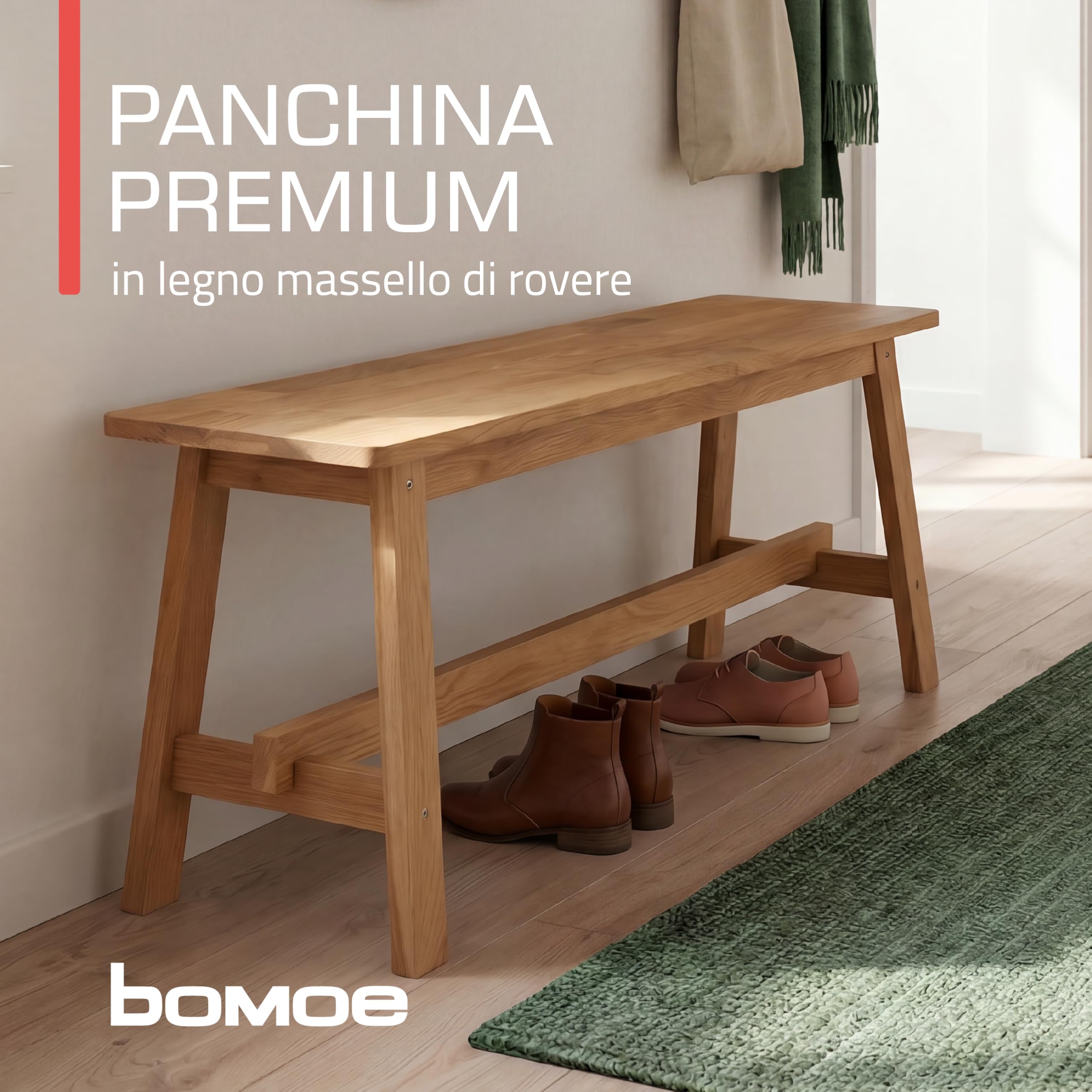 bomoe Panca Legno Rovere Massello FSC® Moderna Stabile fino a 250 kg Cucina | 100x29x45cm per Ingresso Sala da Pranzo Bagno oliato corridoio Bamberg
