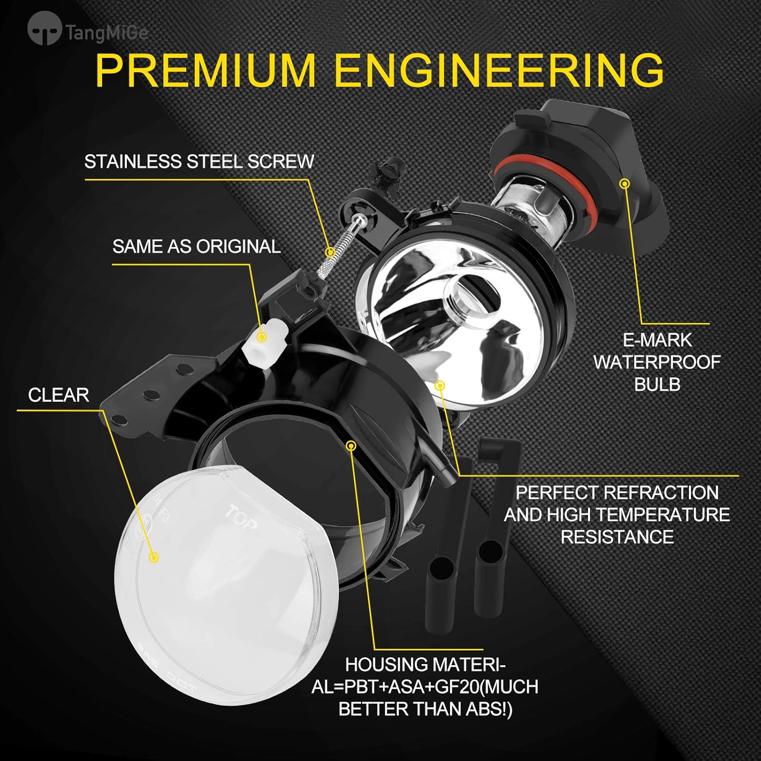 TangMiGe Fog Lights Lamps Assembly for 2003-2008 BMW 5 Series(E60 E61, 525i 525xi 530i 530xi 545i 550i) / 3 Series(E46, 325Ci 330Ci Convertible/Coupe), with Bulbs 9006 12V 55W, 1 Pair, Clear Lens