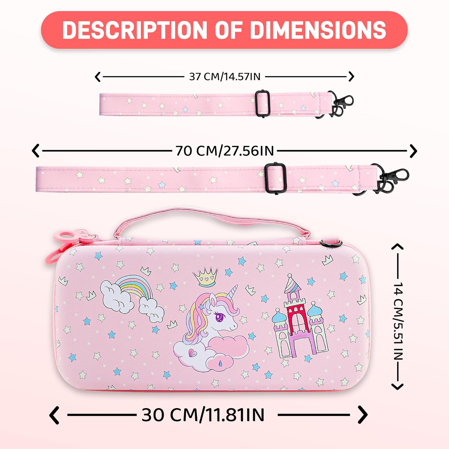 PAWDIARY Pink Switch 2 Carrying Travel Bag of Unicorn, with Cute Protective Case Hard PC Cover for Nintendo Switch 2 2025, HD Screen Protector, Adjustable Shoulder Strap and 2 Thumb Caps - Image 4