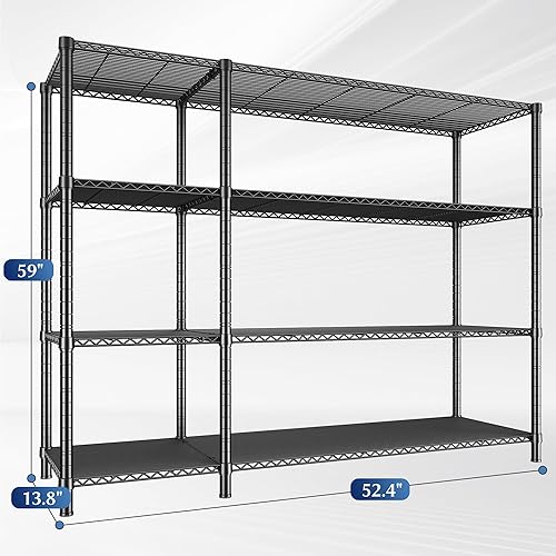 Miniatura 3 de Estantes de almacenamiento de 52.4 W, carga de 4 niveles, 1120 libras, estantería de metal resistente, estante de estantería de alambre, estantes de