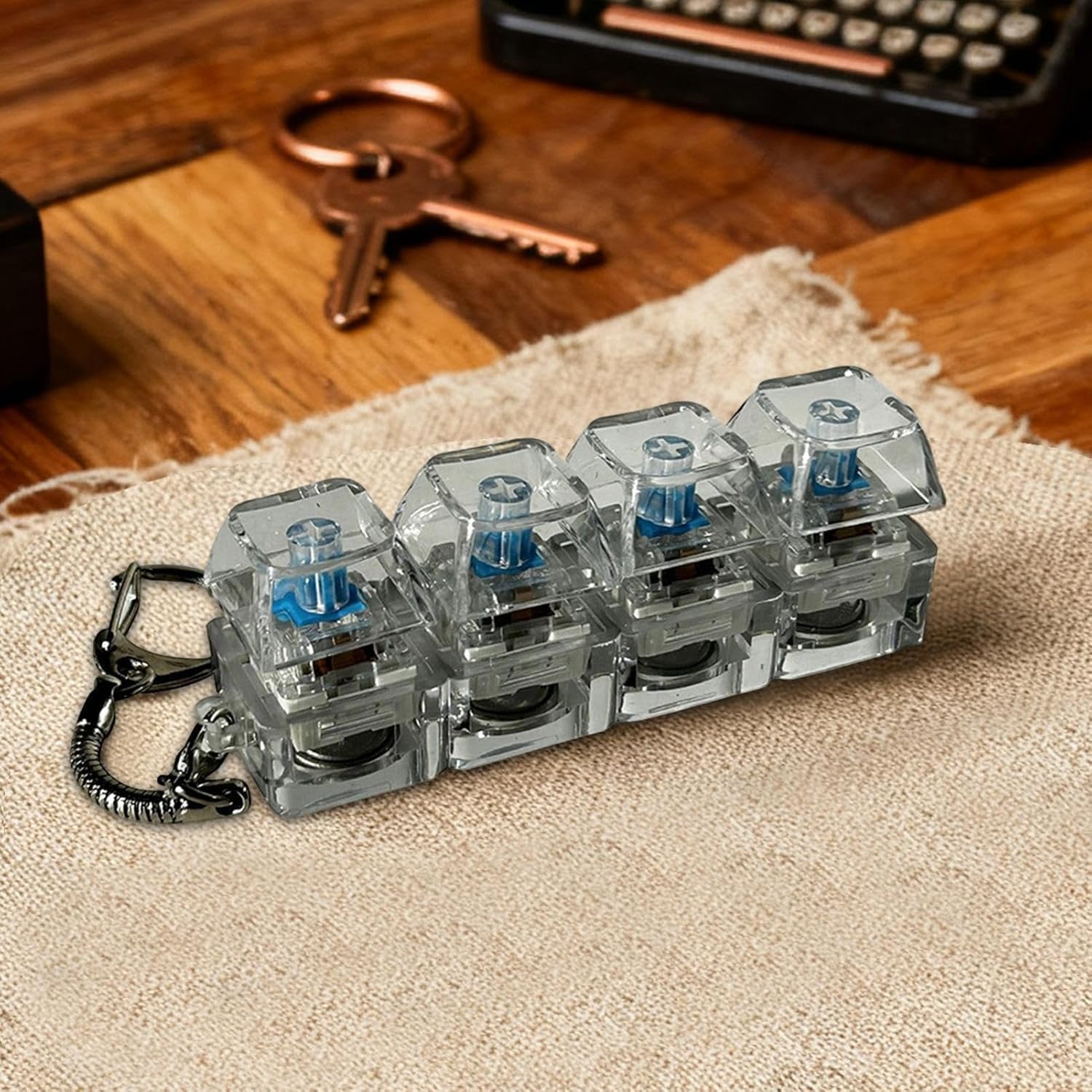 Mechanical Keyboard Switch Keychain, Transparent Clear Acrylic, Blue Switch, 4 Keys, Fidget Toy-image-25