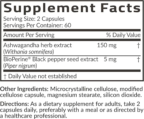 Miniatura 8 de Futurebiotics Ashwagandha - Soporte extra fuerte para el estrés y el estado de ánimo con BioPerine, fórmula sin OMG, 120 cápsulas vegetarianas