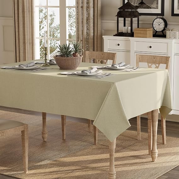 Heavy Linen Blend Coffee Tablecloths - 86 x 55 Premium Solid Tablecloth Stain Resistant Waterproof Table Cover for Dining Kitchen Banquets and Buffet Soft and Thick Fabric Wrinkle Free