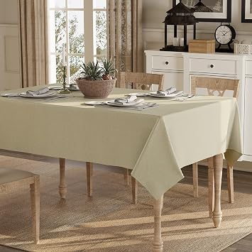 Heavy Linen Blend Coffee Tablecloths - 86 x 55 Premium Solid Tablecloth Stain Resistant Waterproof Table Cover for Dining Kitchen Banquets and Buffet Soft and Thick Fabric Wrinkle Free
