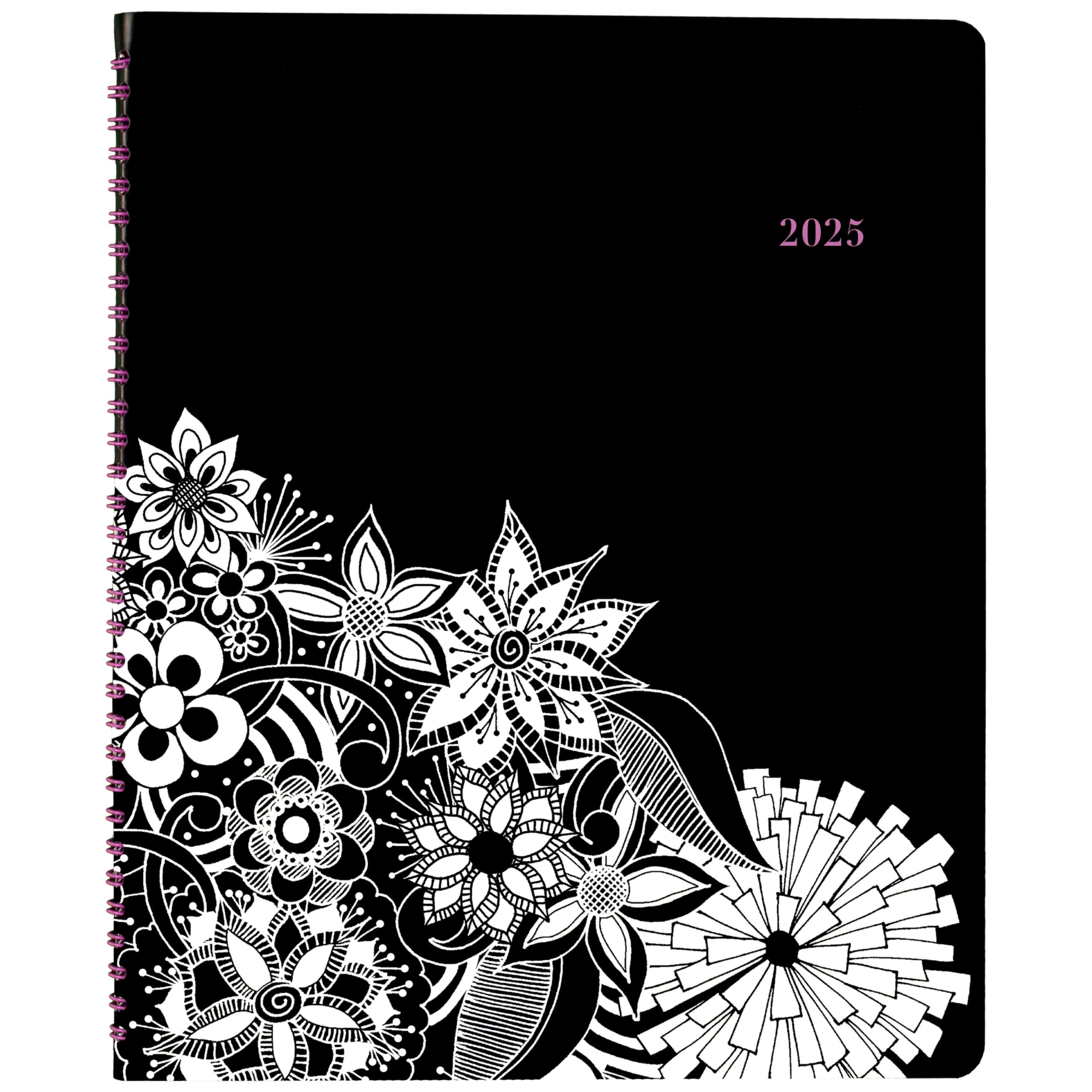 Cambridge 2025 Appointment Book Planner, Weekly & Monthly, 8-1/2" x 11", Large, FloraDoodle, White and Black (589-905-25)