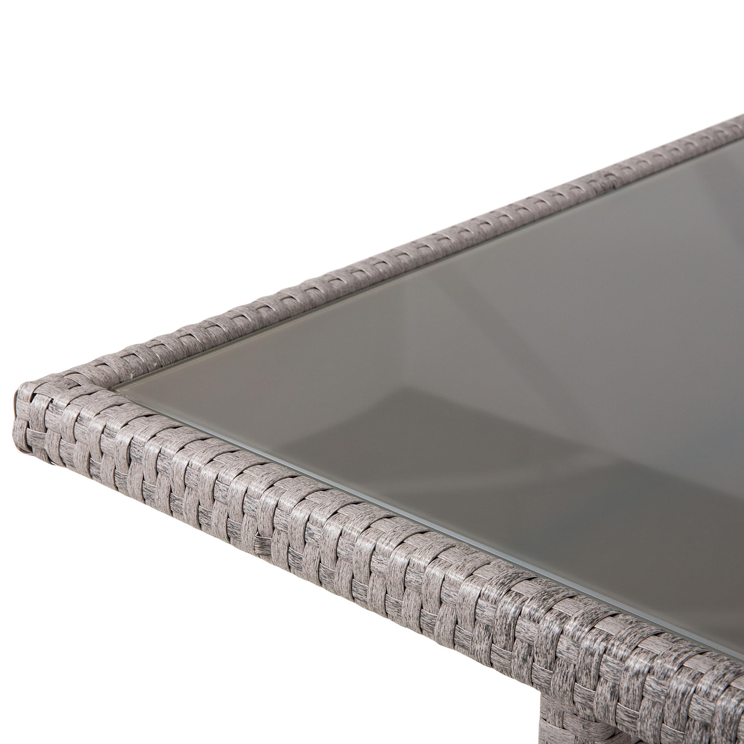 Beliani Gartentisch mit Glasplatte Polyrattan grau 145 x 80 cm Outdoor Tisch VITERBO