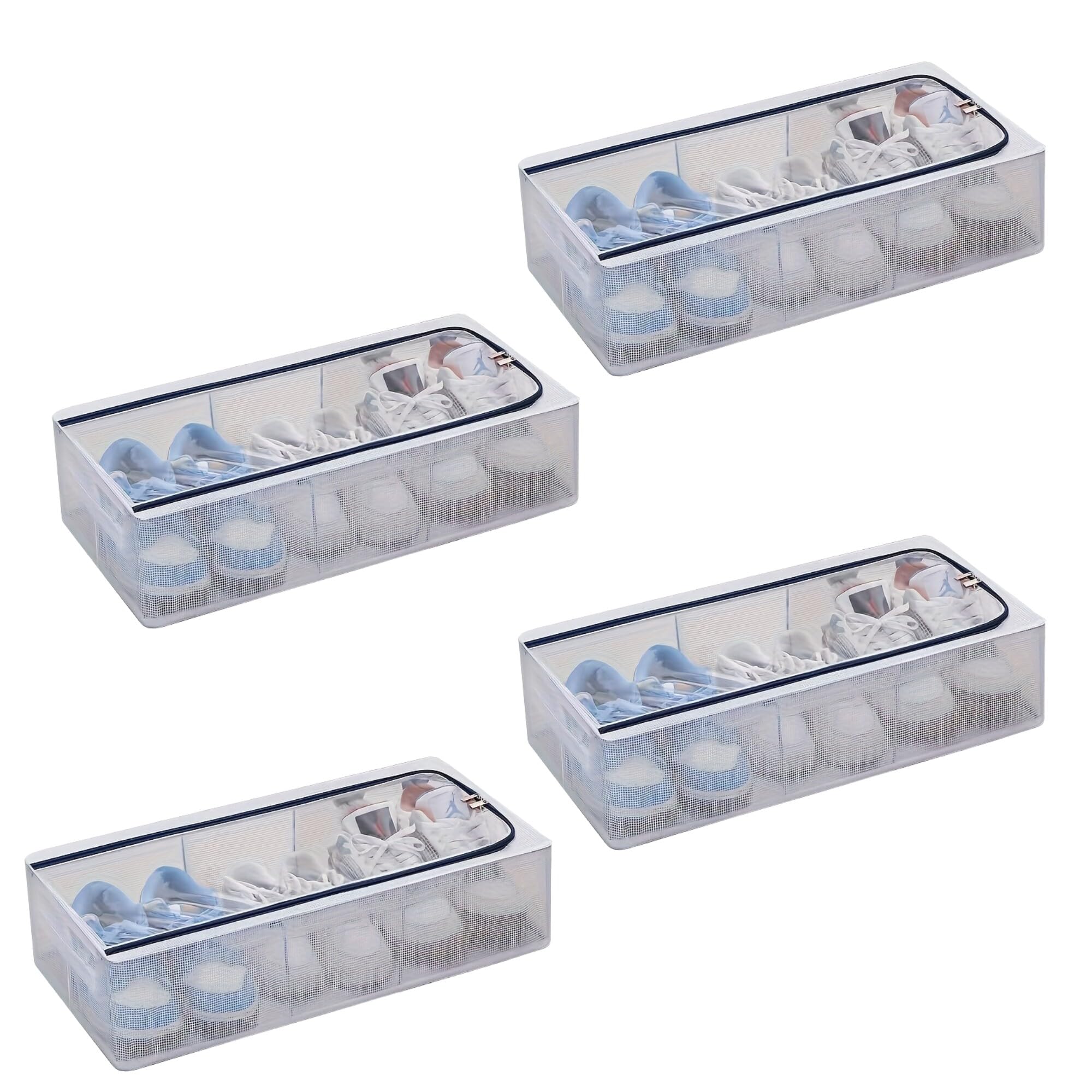 Woodluck Shoe Organizer For Home | Foldable Cloth Organizer For Storage Box | Storage And Organisers With Transparent Lid | Storage Box And Organiser For Wardrobe Closet Shoe Rack | Large, 4 Count-image-49