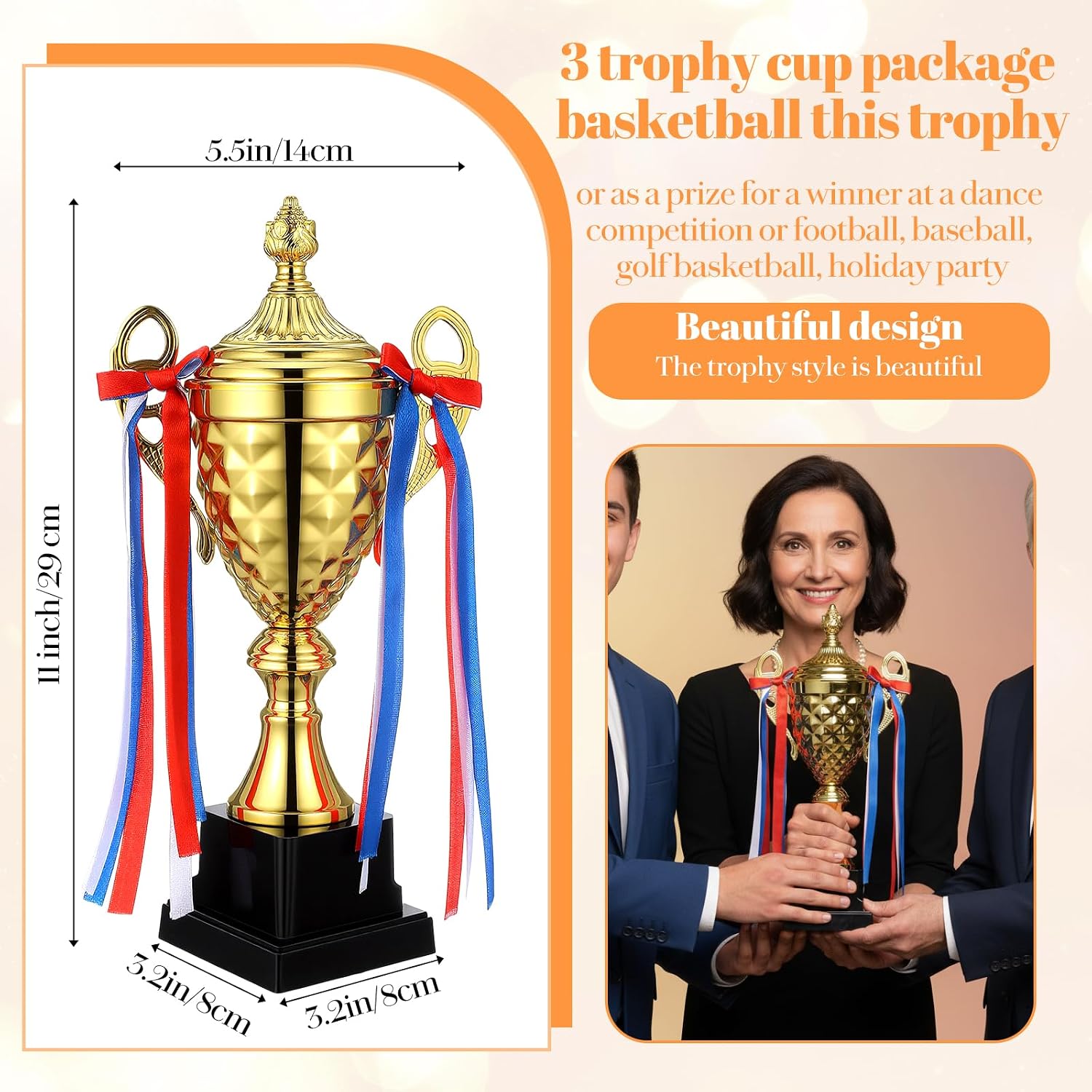 3 Pcs Large Gold Trophy Cup, 11 Inch Plastic Trophy Award Cup for Golf Sports Basketball League Team Tournaments Festival Party Game Ceremony Celebration Party Gift Favors