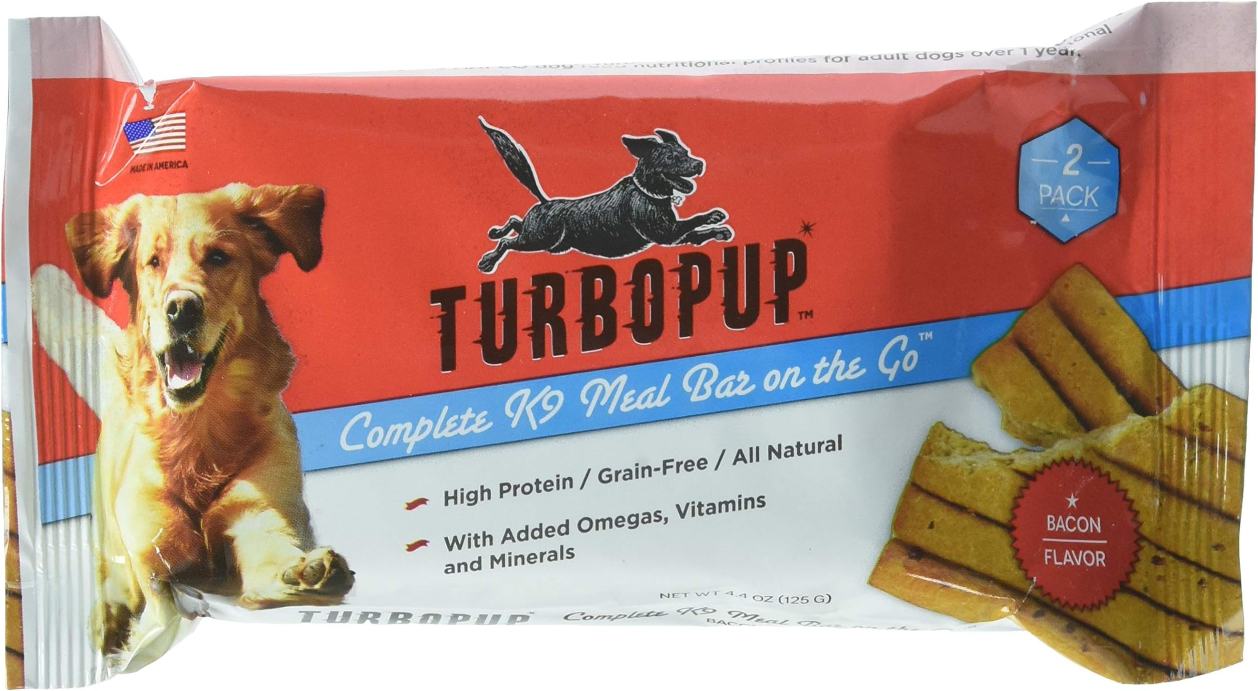 TurbopupAs Seen On Shark Tank Complete K9 Meal Replacement Bar In Bacon Flavor, 6 Double Bars (12 Bars Total) | Best All-Natural, Human-Grade Dog Food Bars