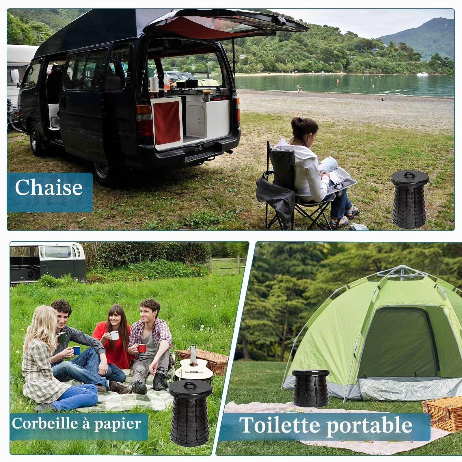 Toilettes de Camping Pliables | Sèches Charge Maximale 300 Kg | Mobiles Compactes Φ 38 cm | Hauteur 8 à 50 Cm | De Voyage