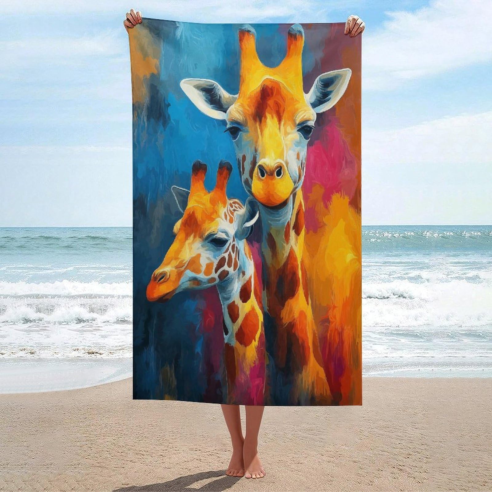 Jubonexis White Colorful Giraffes Beach Towel Sand Free Microfiber Large Shower Towels Multipurpose Absorbent For Bathroom Pool 130X80 Cm