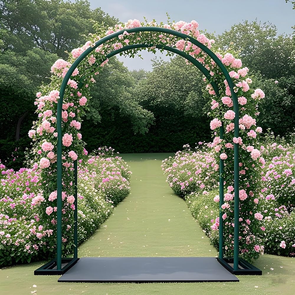 Arche De Jardin En Acier, Arceau À Rosiers Tuteur Pour Plantes Grimpantes, Vigne De Glycine, 140 200 240 280cm Robuste Pergola En Métal Pour Pelouse, Décoration De Fête De Mariage(Green,W1.8 x H2.20m)