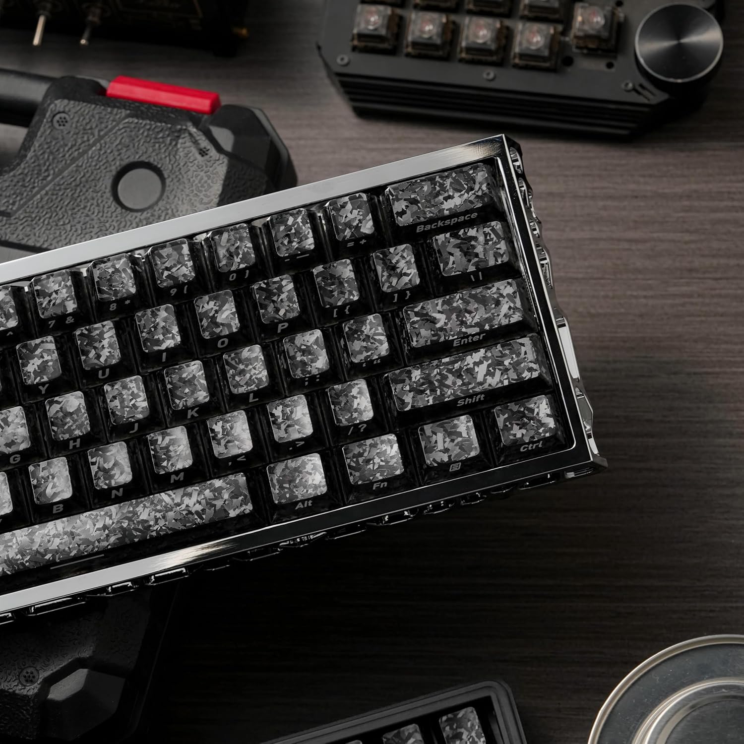 GUKUCAP Shine Through Keycaps - Cherry Profile Side Printed Black Keycap Set, Translucent Custom Ice Crack Keycaps, Full 119 Key Set for Mechanical Keyboards