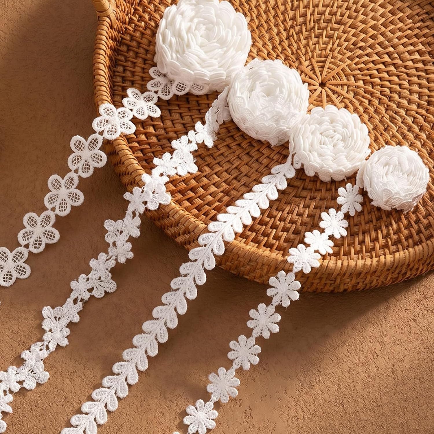 White Lace Trim Ribbon for Sewing 8 Yards Flower Lace Crafts Trim