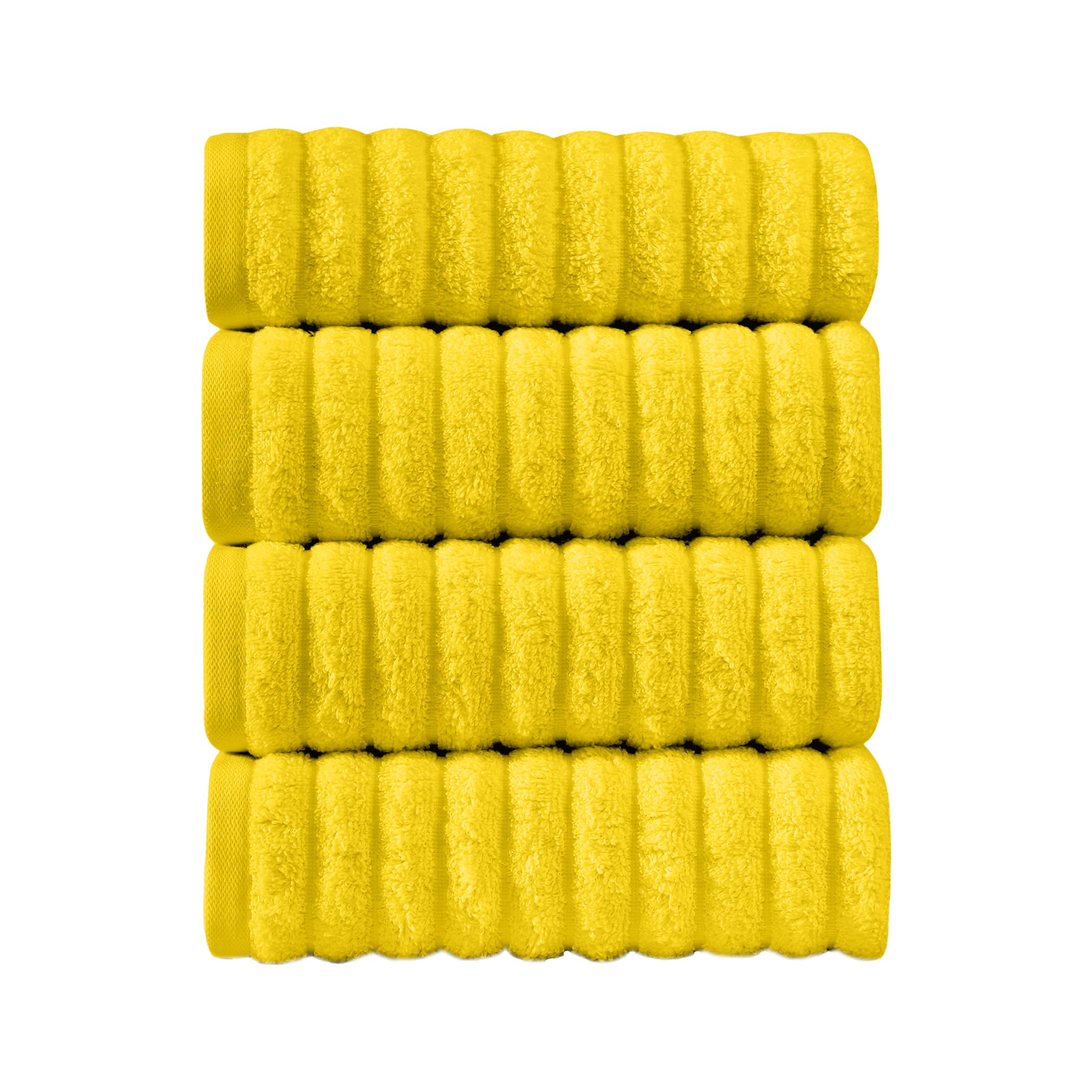 Elegant Comfort Luxury 100% Turkish Cotton Corduroy Ribbed 4 Pack Hand Towel Set 16 x 28 Inch - Absorbent, Super Soft, Quick Dry, Premium Towels for Bathroom, Gym, Spa and Hotel Use, Yellow