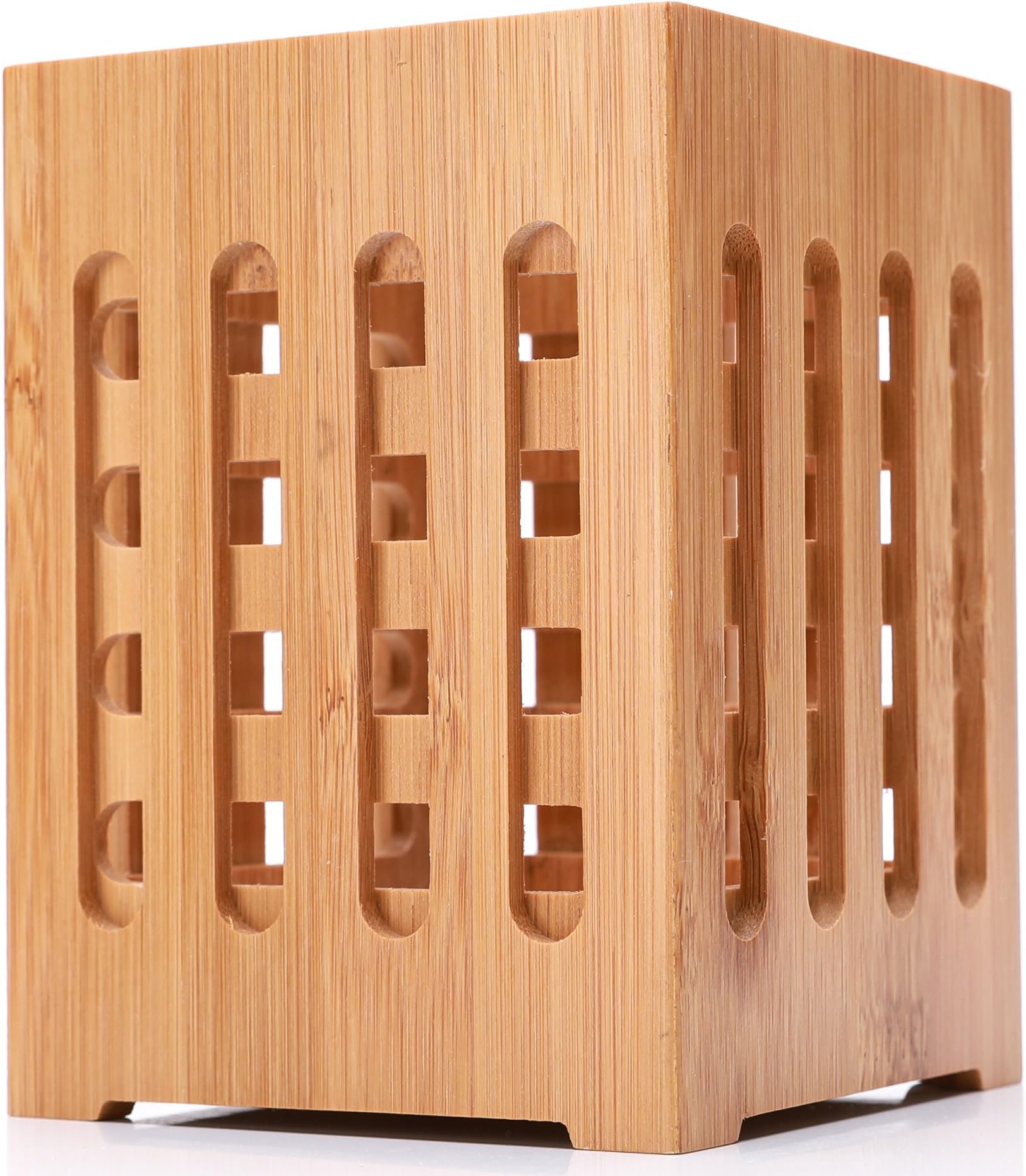 Bamboo Utensil Holder Crock Cutlery Caddy - Kitchen Tool Organizer for Flatware Sliverware with Drying Rack