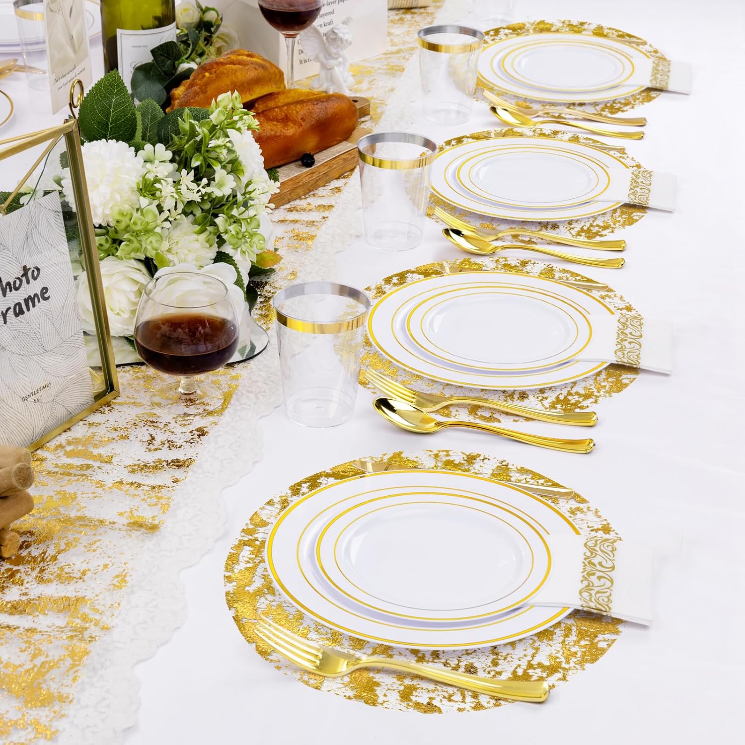30 Pcs Disposable Gold Placemats 13 Inch Glitter Metallic Mesh Round Placemats Gold Foil Mesh Pressed Table Doilies Table Mats for Dining Table Wedding Birthday Party