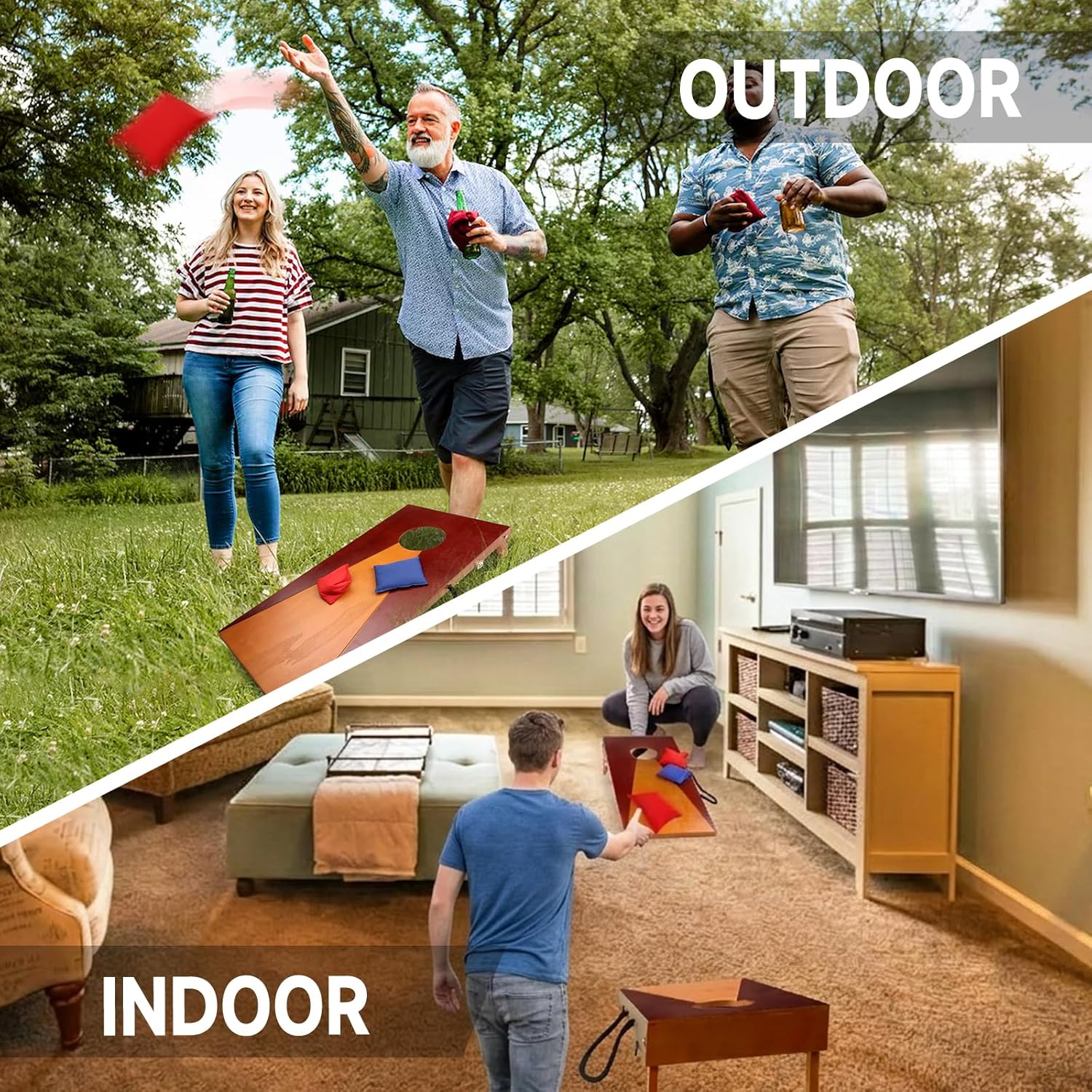 GSE Games & Sports Expert Portable Cornhole Board Set 1x2 ft, Solid Wood Frame with Plywood Board, Indoor & Outdoor Bean Bag Toss Game for Office, Home, Backyard, Beach, Camping, Tailgate, Travel