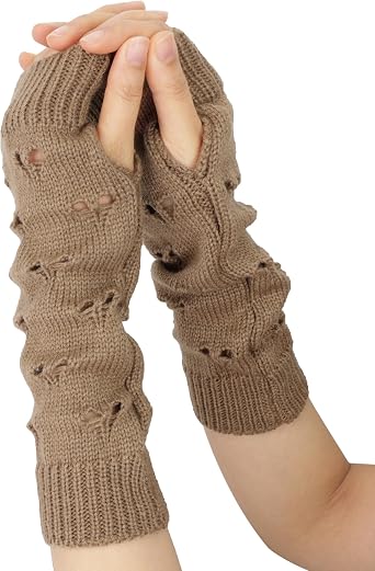 Womens Goth Fingerless Gloves, Ripped Knit Grunge Thumb Hole Wrist Warmers