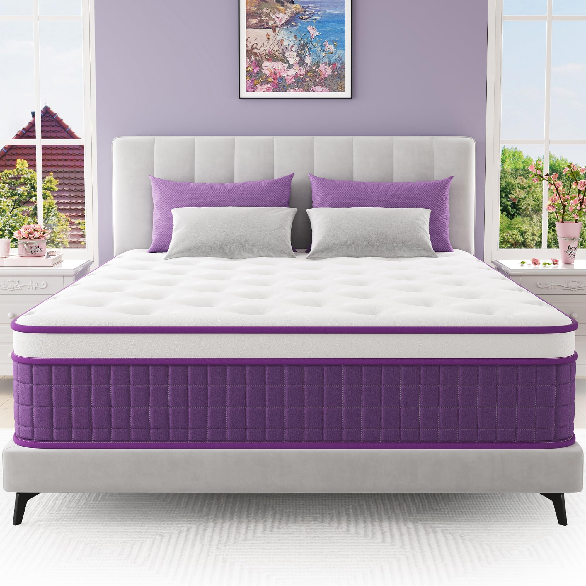 BedsPick Queen Mattress, 12 Inch Memory Foam and Independent Pocket Springs Hybrid Mattress Queen Size in a Box, Motion Isolation, Medium Firmness,